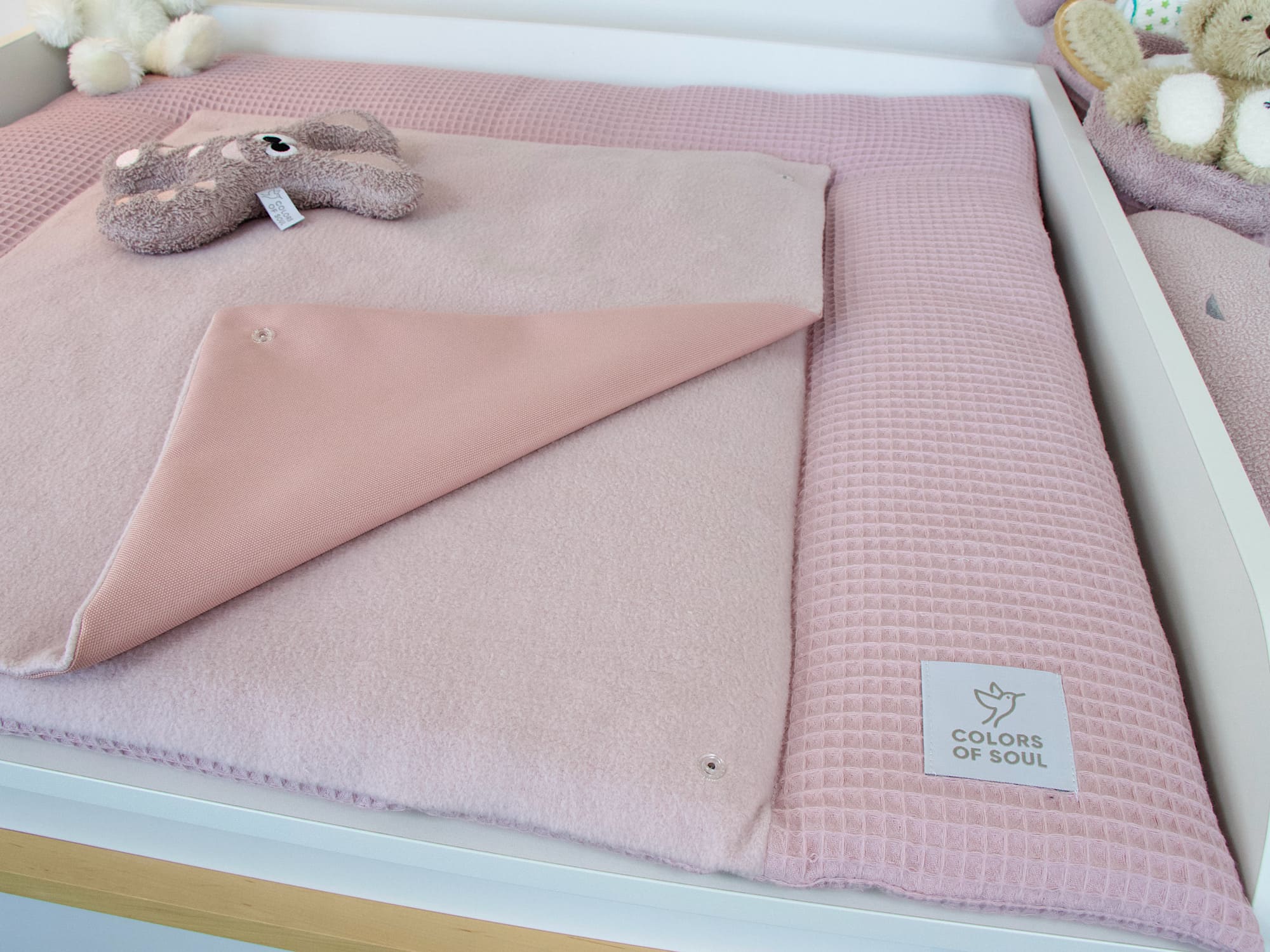 Wickelauflage Waffelpique altrosa / Baumwollfleece altrosa