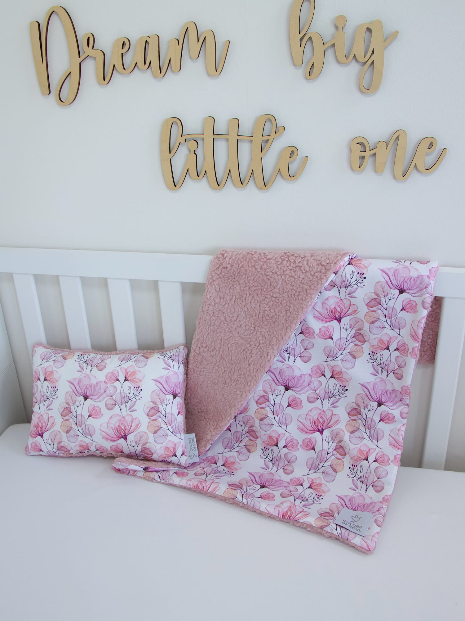 Babydecke - Tulpenmagnolie Aquarell groß / Teddyplüsch creme