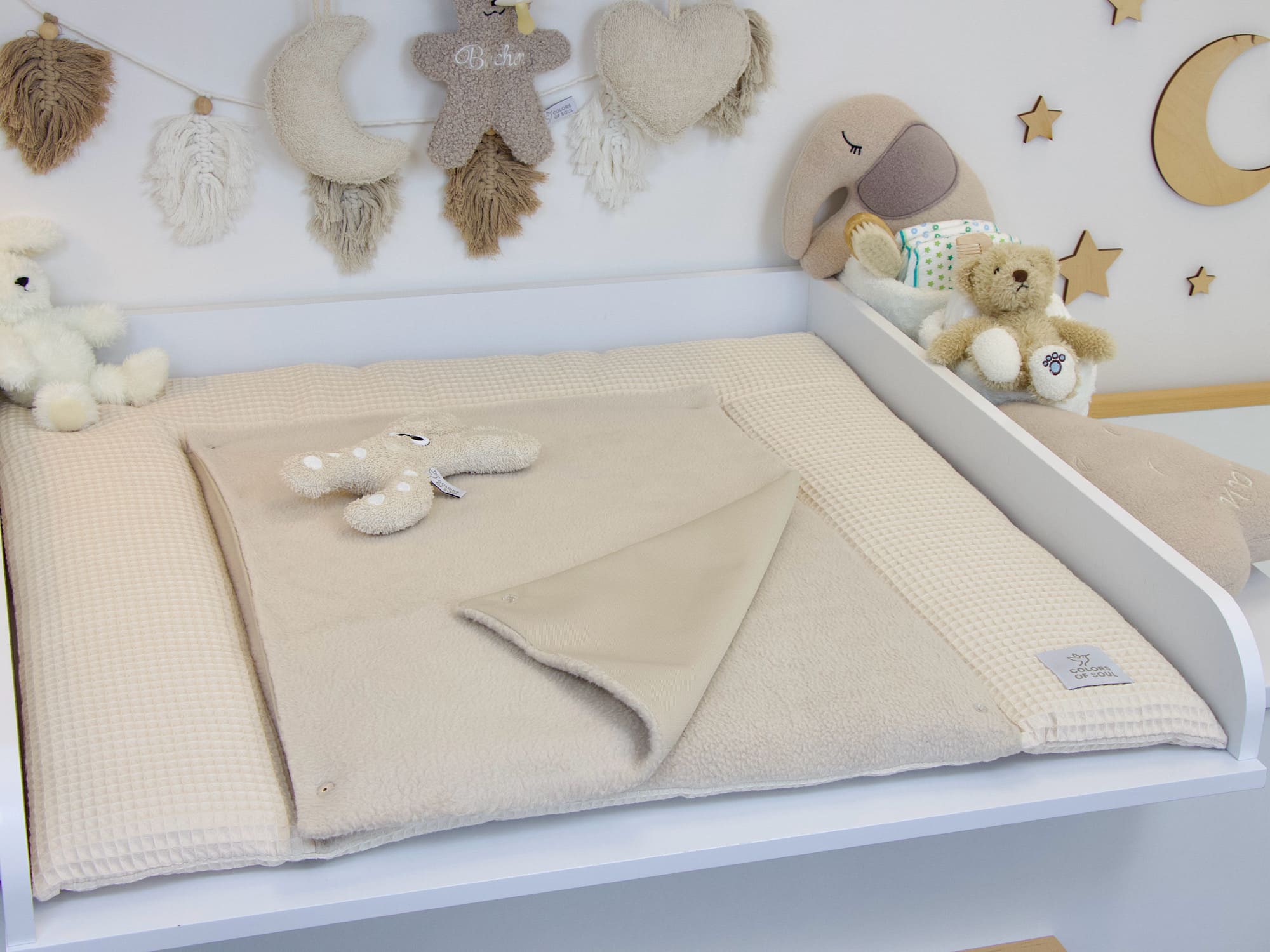 Wickelauflage - Waffelpique hellbeige / Baumwollfleece beige