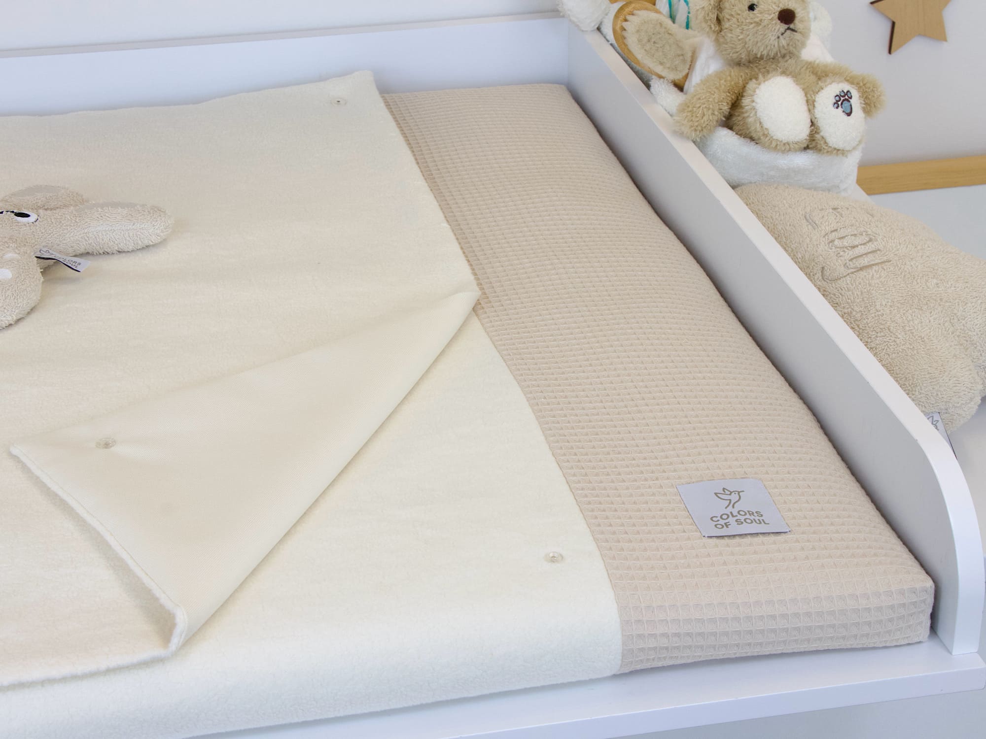 Wickelauflage mit Inlett - Waffelpique natur / Baumwollfleece creme