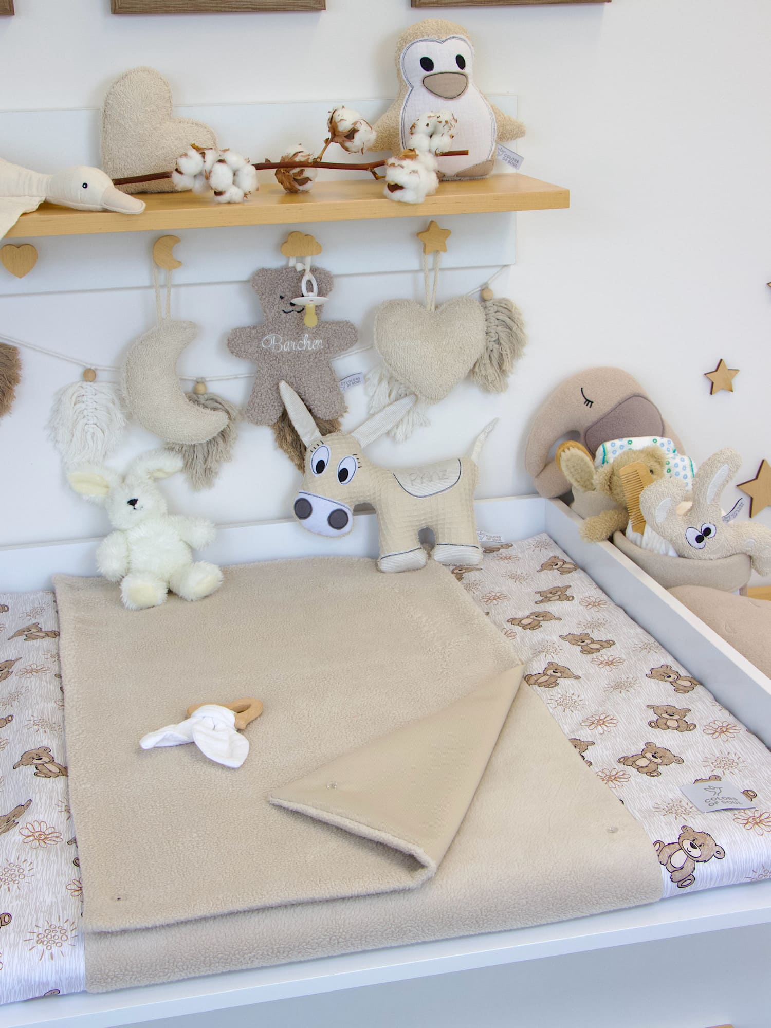 Wickelauflage mit Inlett - niedliche Bärchen / Baumwollfleece beige