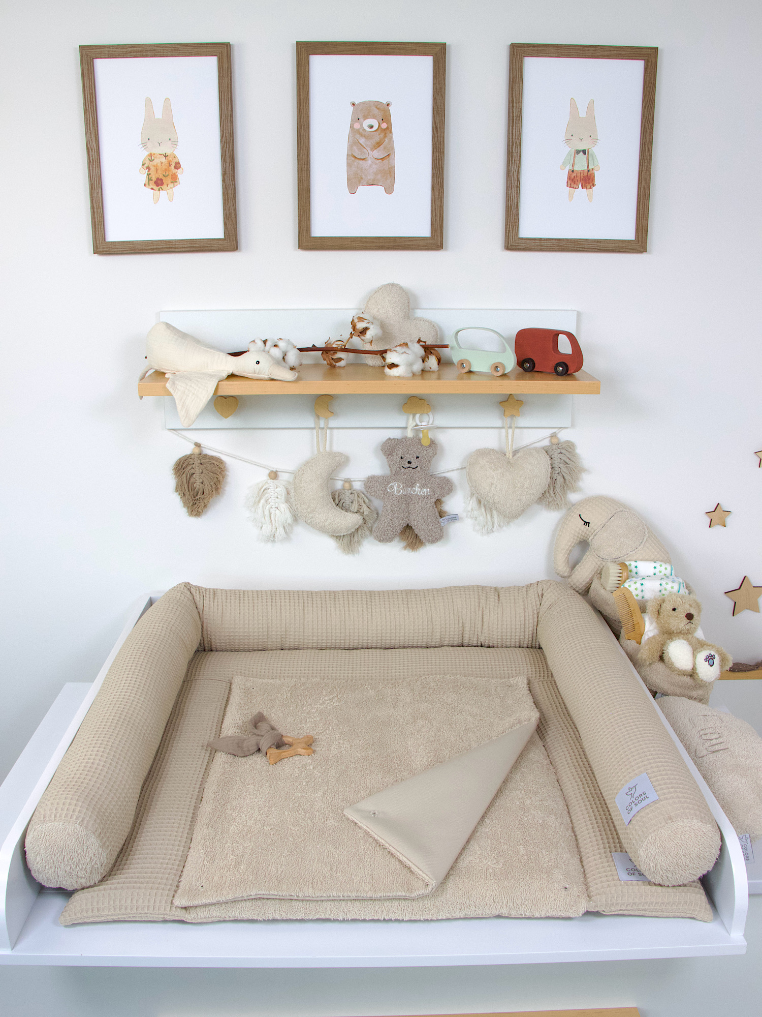 200cm Bettschlange beige aus Waffelpique - personalisierbar mit Namen, flexible Polyesterkugel-Füllung für optimalen Schutz
