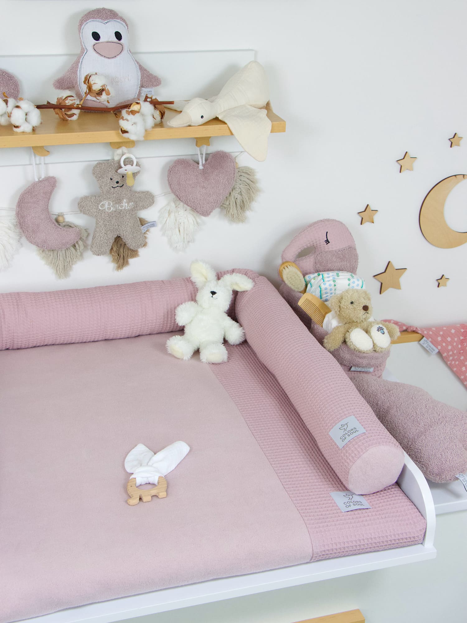 3-er SET - Wickelauflage mit Inlett, Babynest, Bettrolle - Waffelpique, Baumwollfleece altrosa