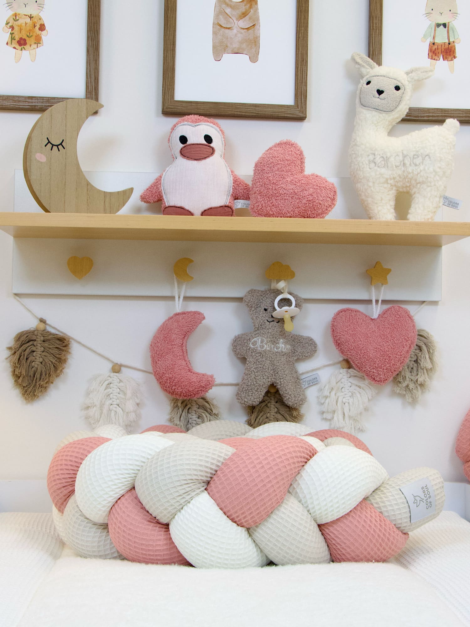 Geflochtene Bettschlange – Waffelpique creme, hellbeige, blush für das Babyzimmer