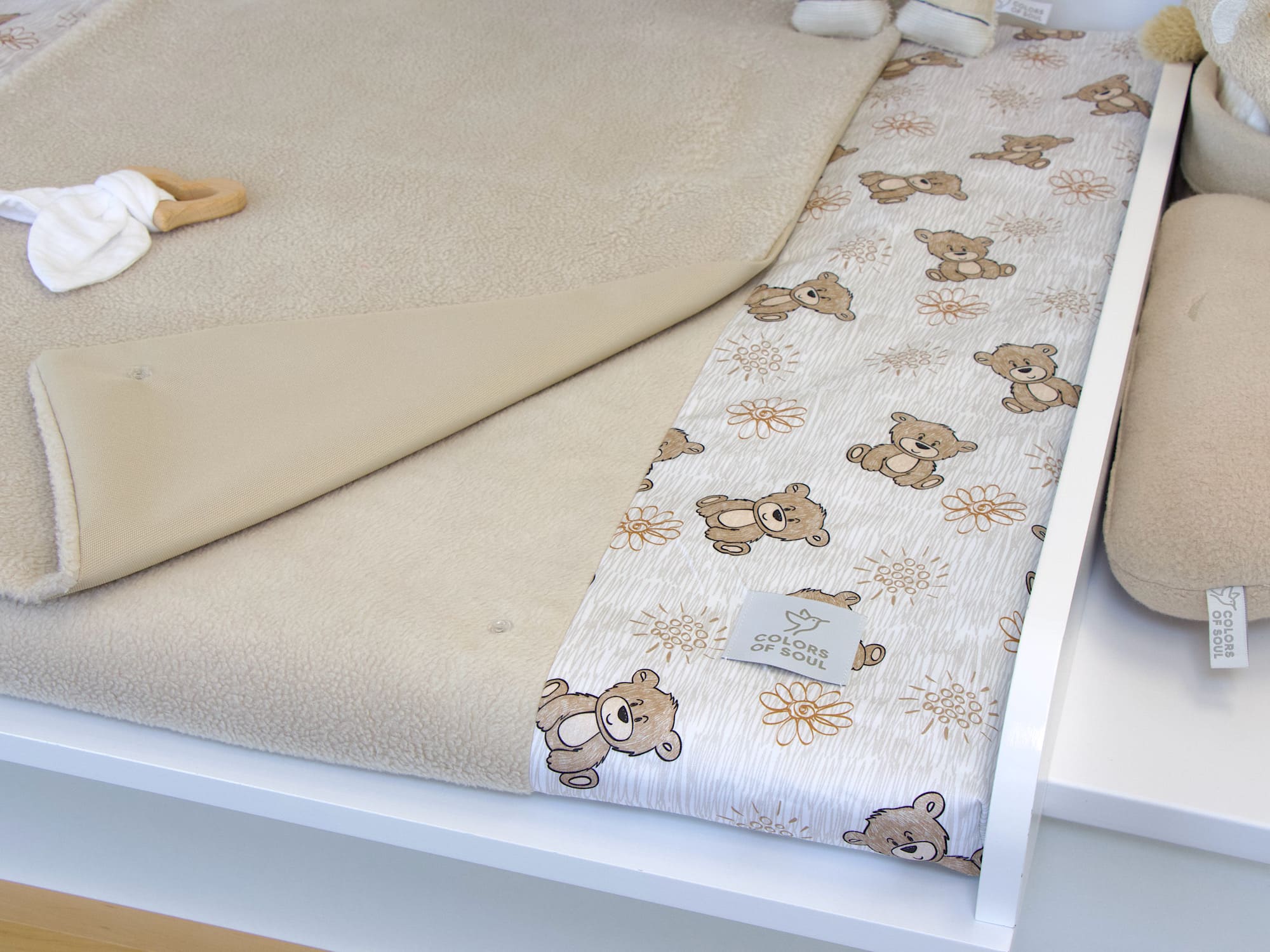 Wickelauflage mit Inlett - niedliche Bärchen / Baumwollfleece beige
