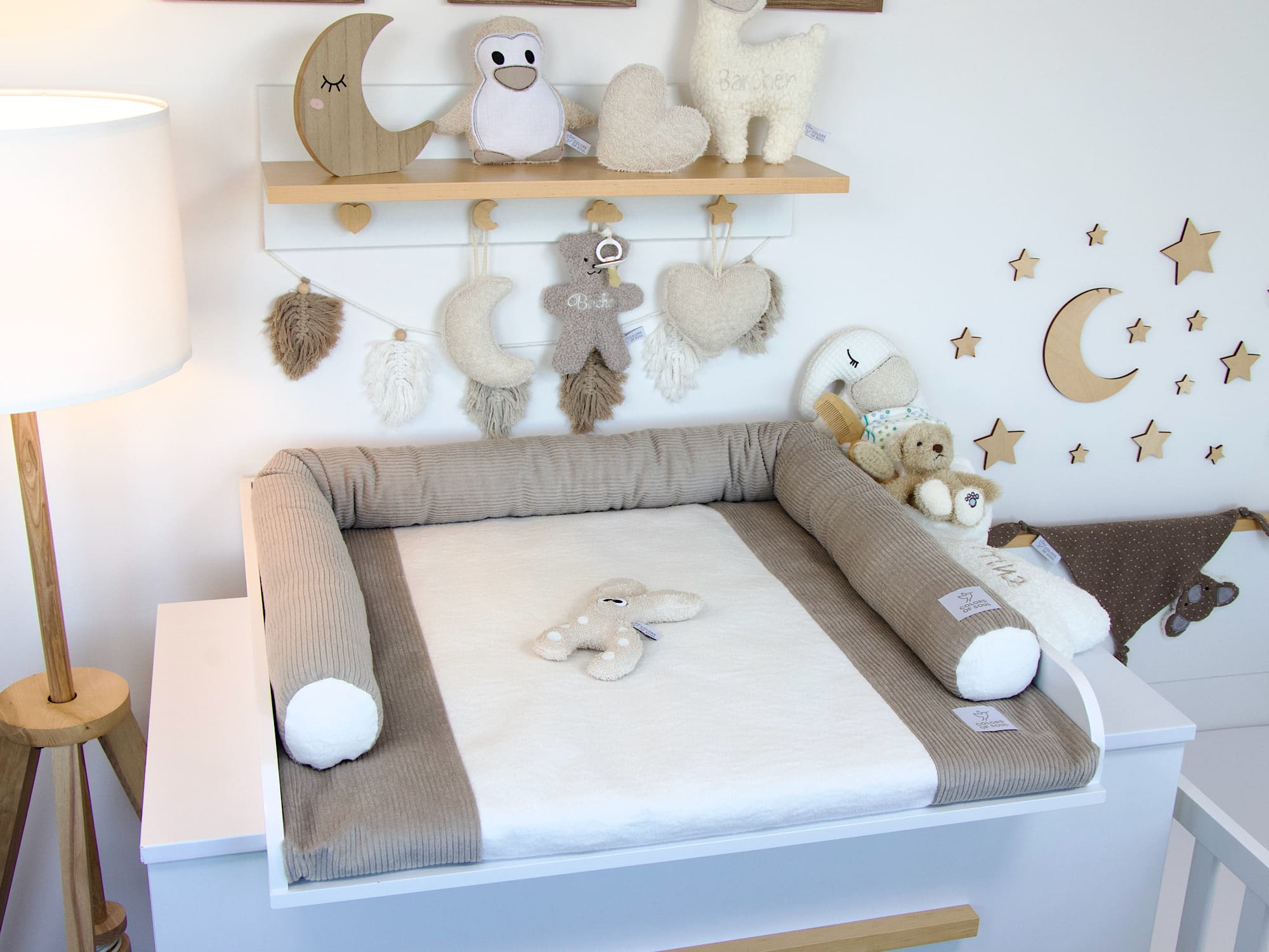 Wickelauflage mit Baumwollfleece Creme und Cordseiten in Beige