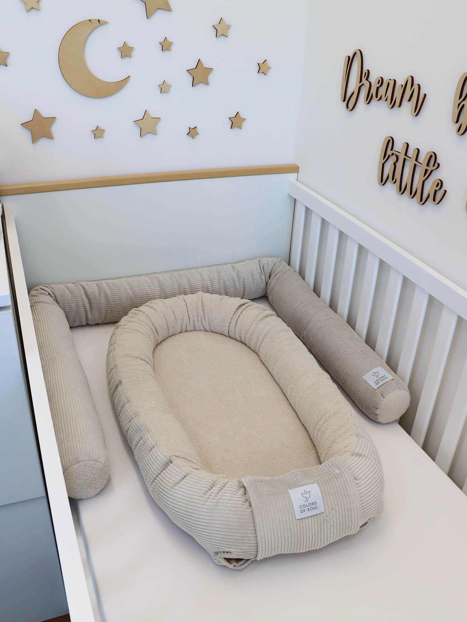 Wickelauflage mit Bezug, Bettschlange, Babynest - Cord hellbeige / Baumwollfleece hellbeige
