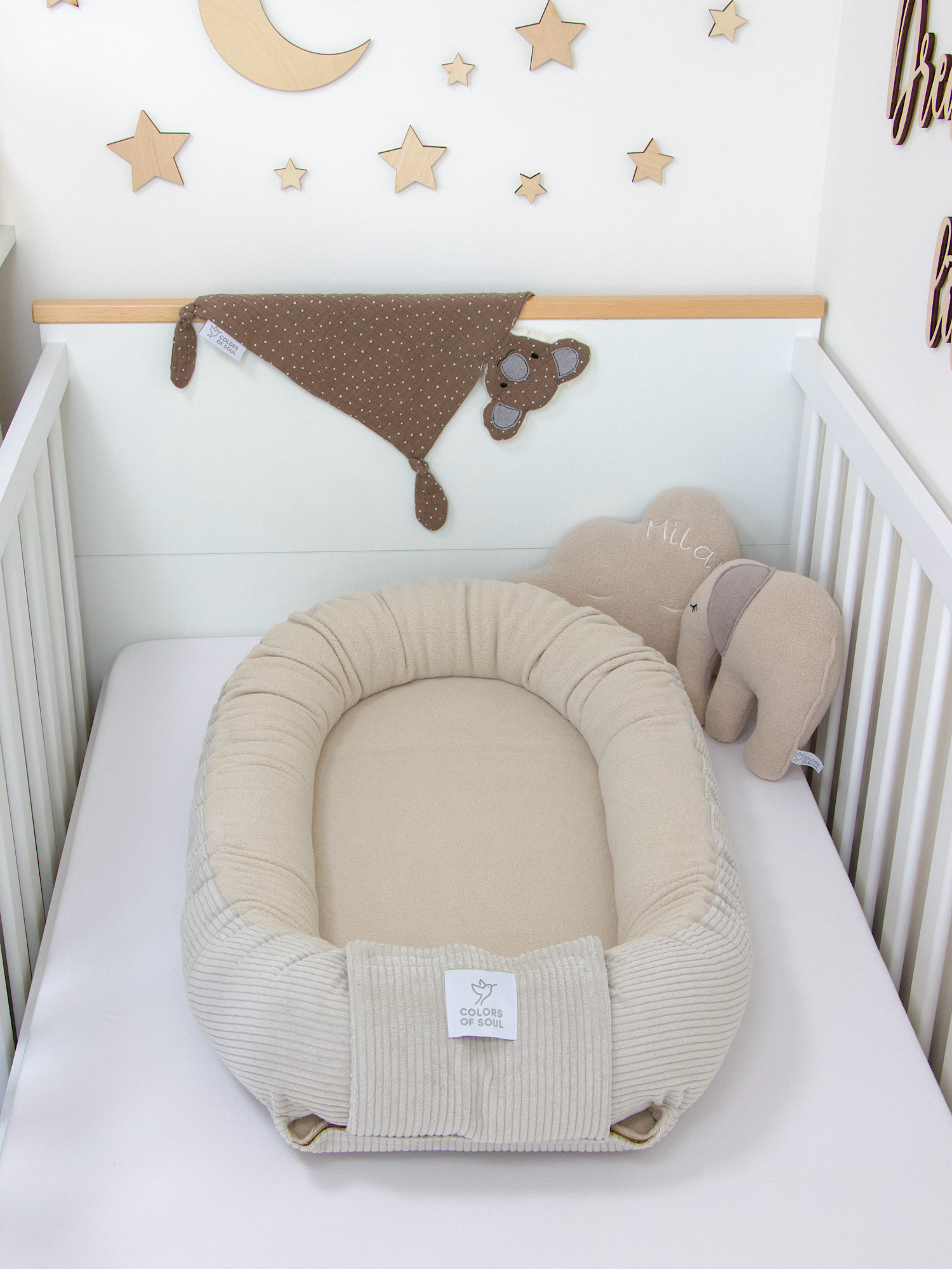 Babynestchen - Kordstoff hellbeige / Baumwollfleece beige
