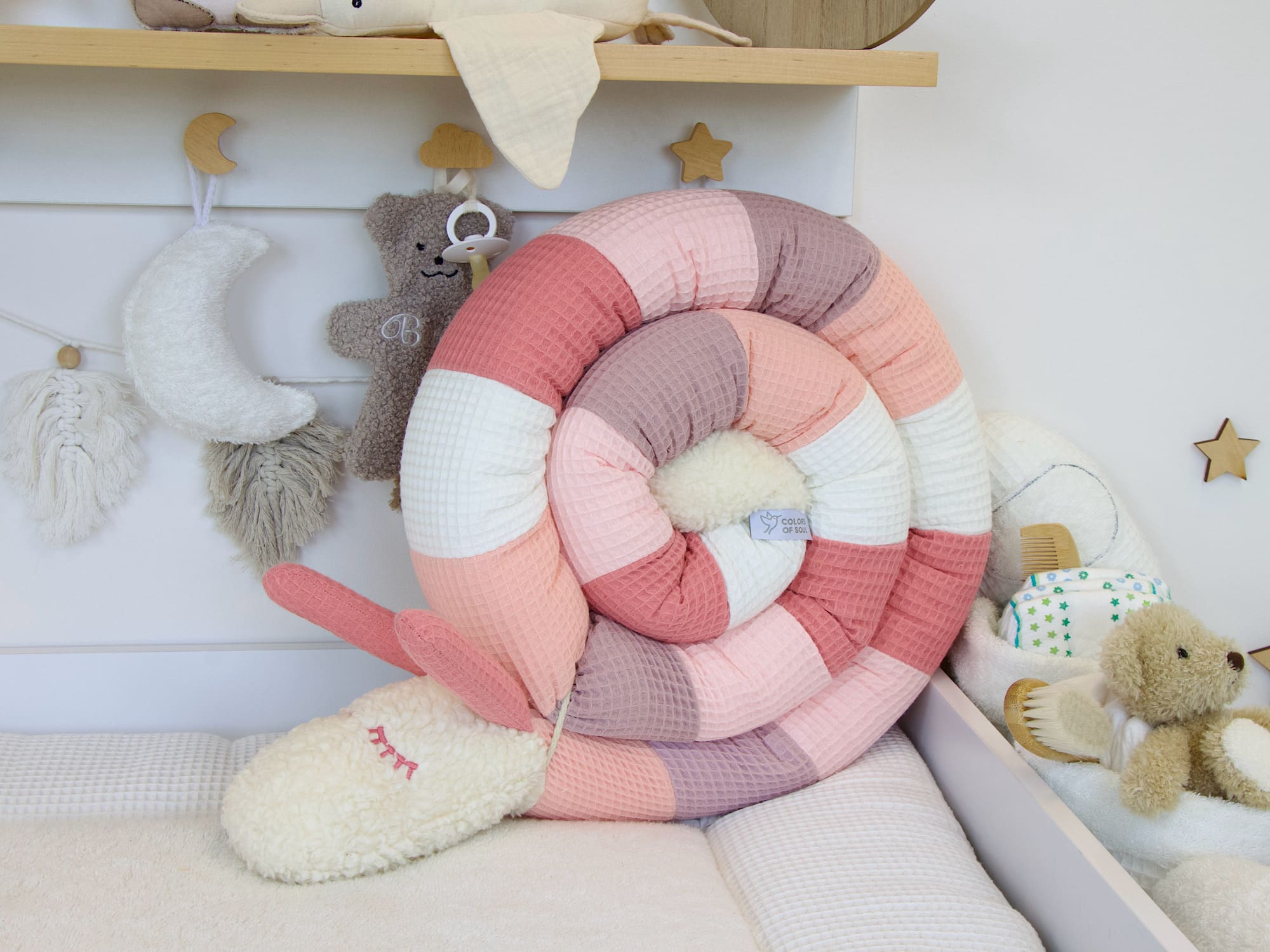 Personalisierte Bettschnecke: Waffelpique - aprikose, altrosa, hellrosa, blush, creme