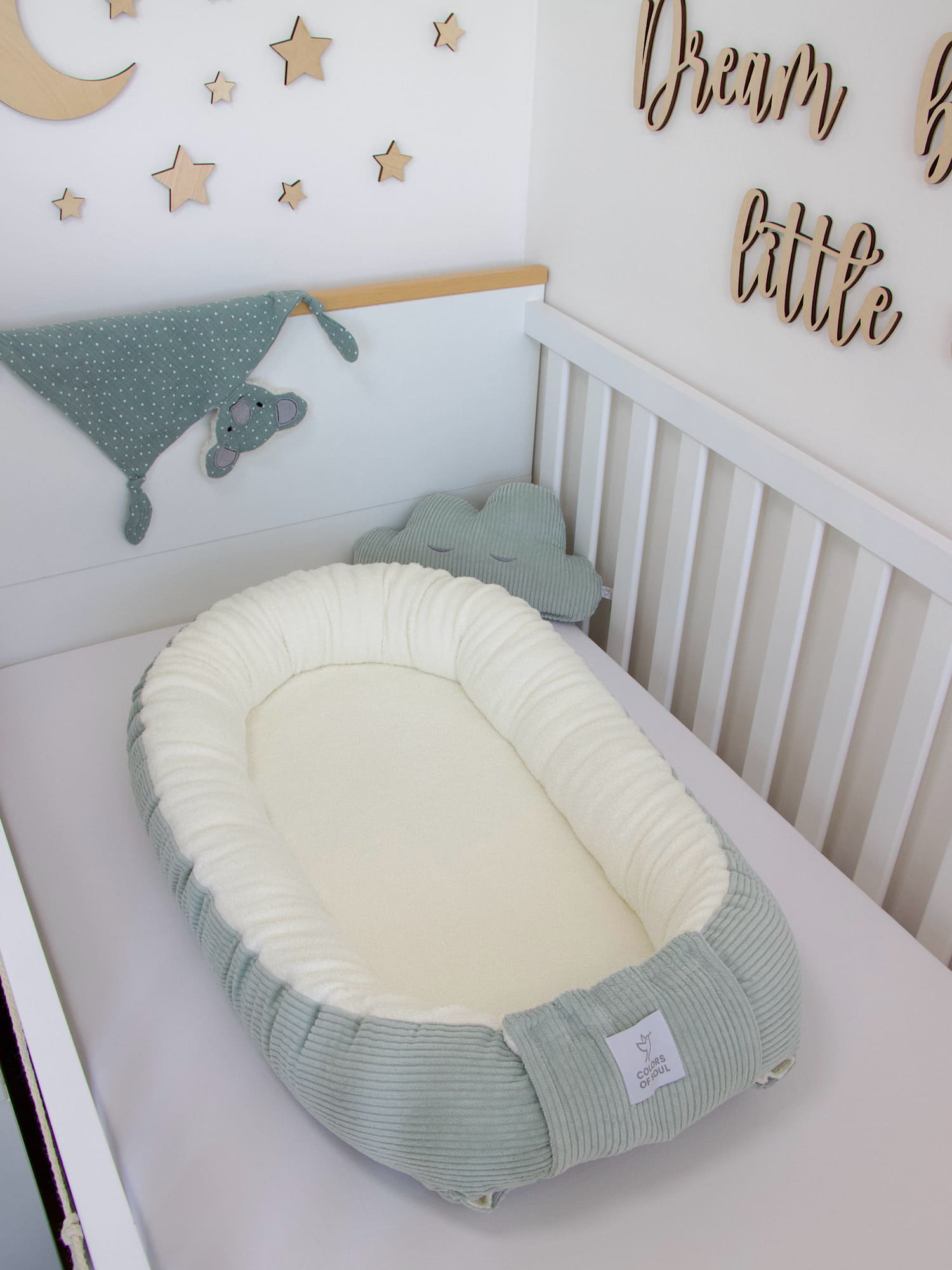 2-er SET - Wickelauflage mit Inlett, Babynestchen - Kord mint / Baumwollfleece creme