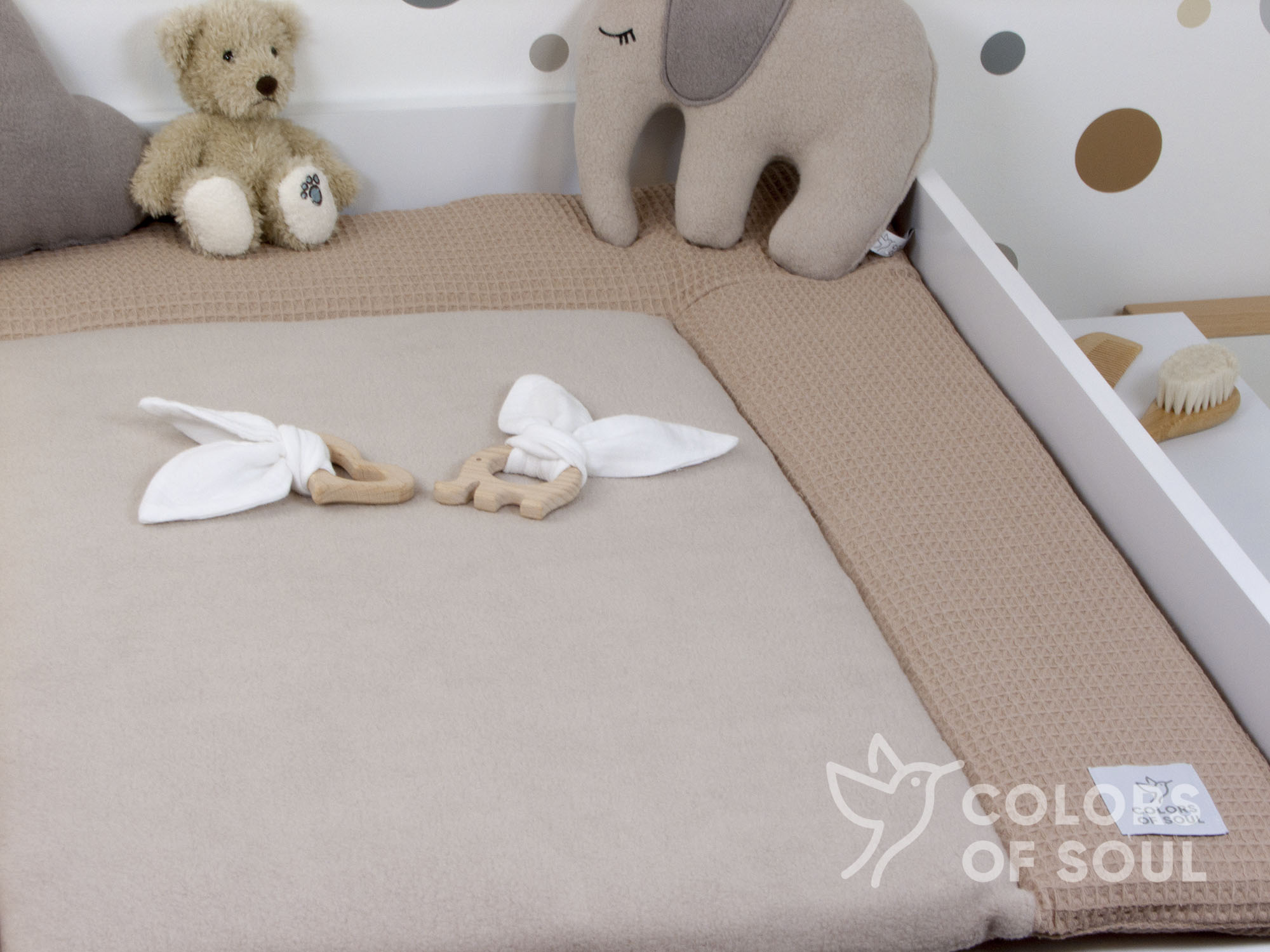 Wickelauflage Waffelpique camel / Baumwollfleece beige