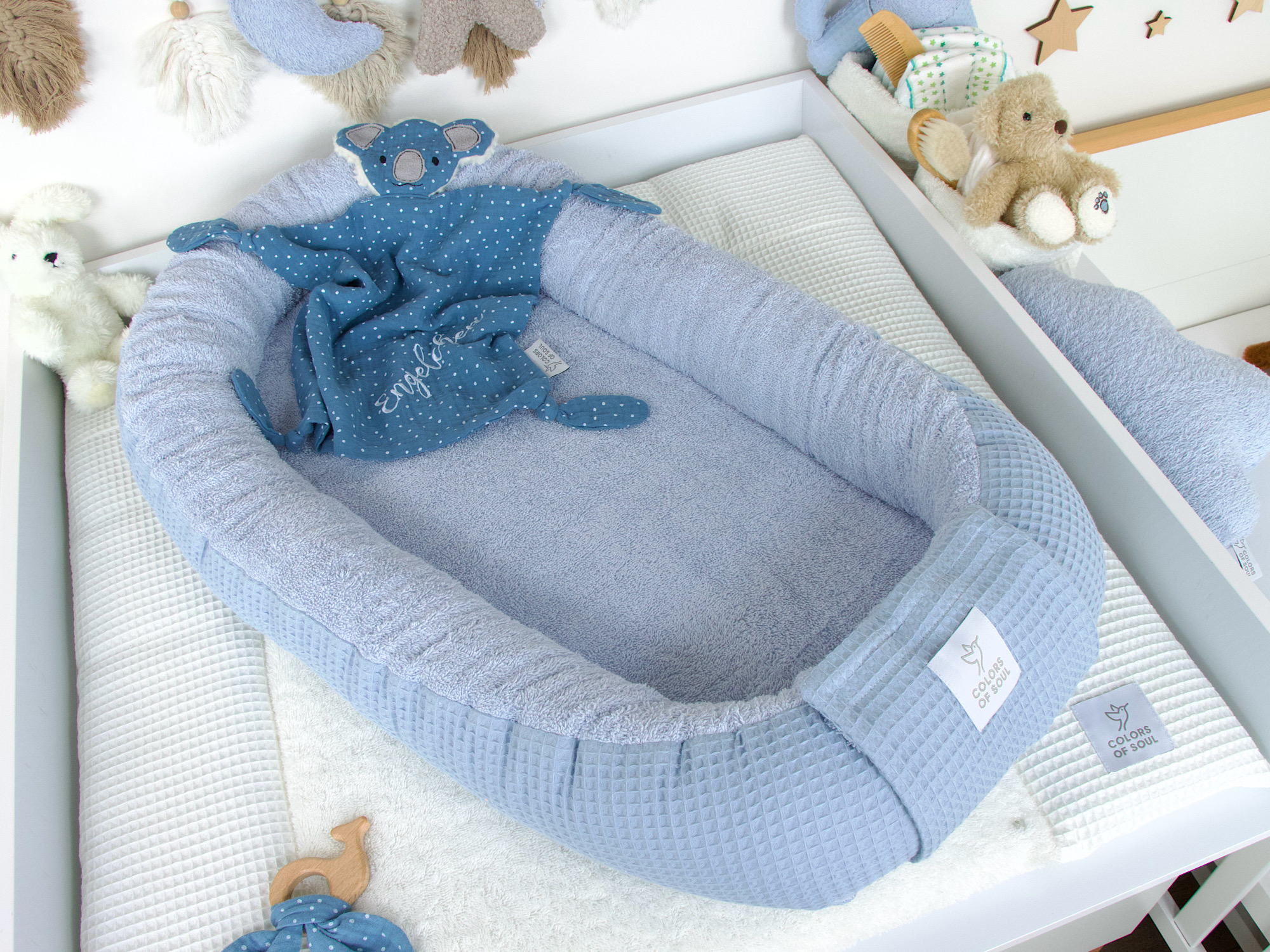 Babynestchen Waffelpique hellblau / Frottee hellblau