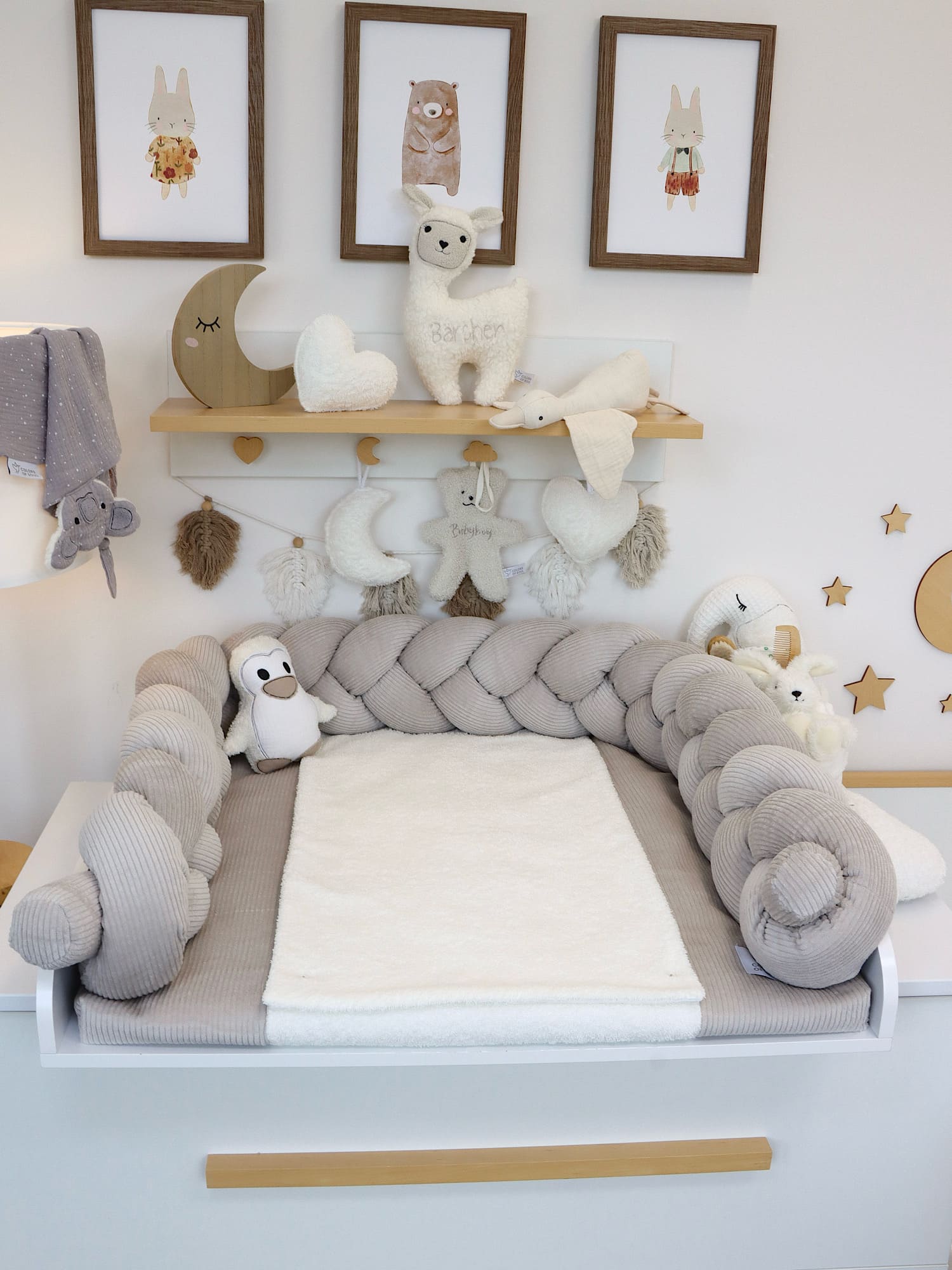 Wickelauflage mit Bezug und geflochtener Umrandung - Cord hellbeige / Frottee Creme