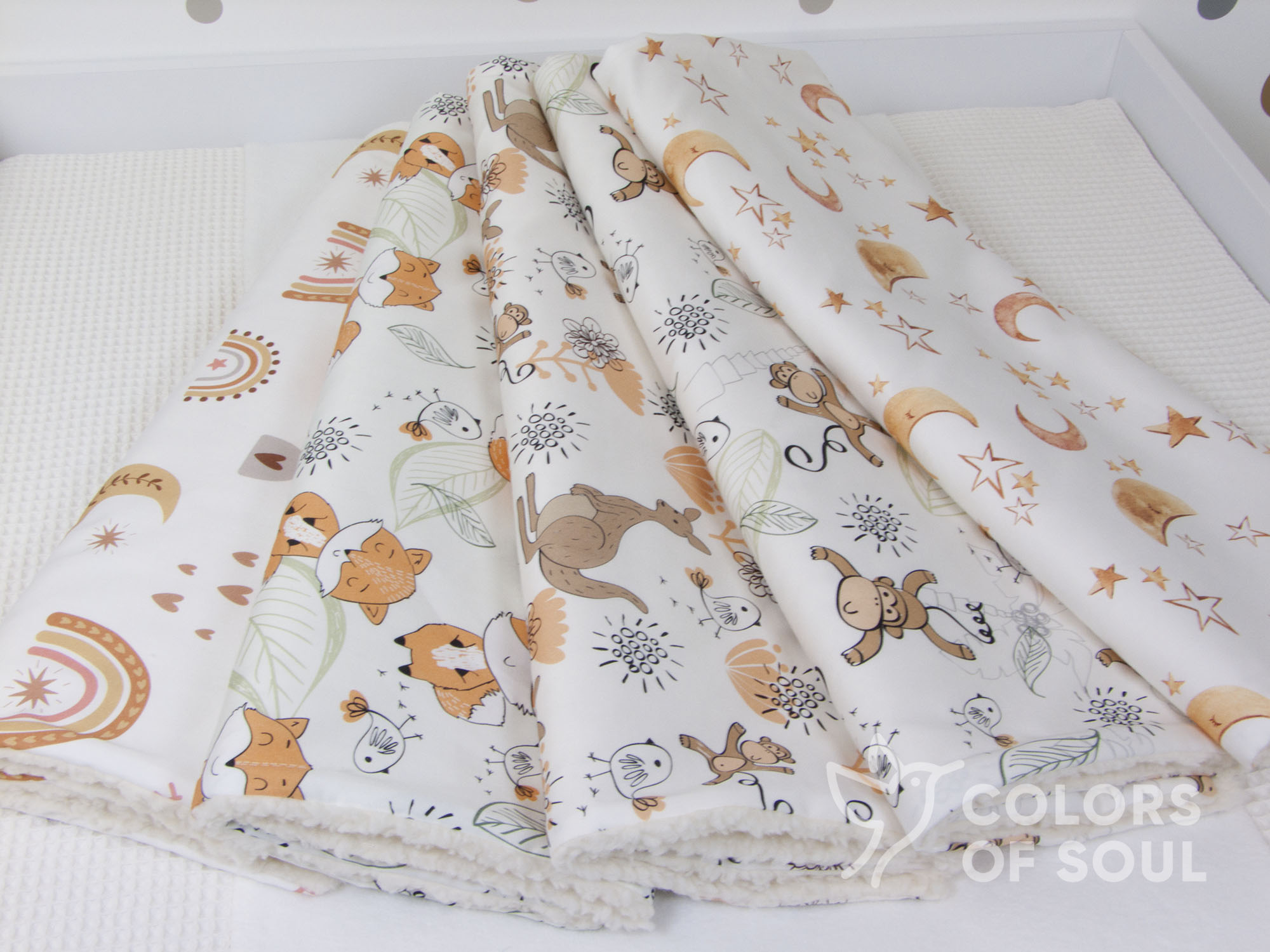 Babydecke - Baby Boho Mond und Sterne / Teddyplüsch creme