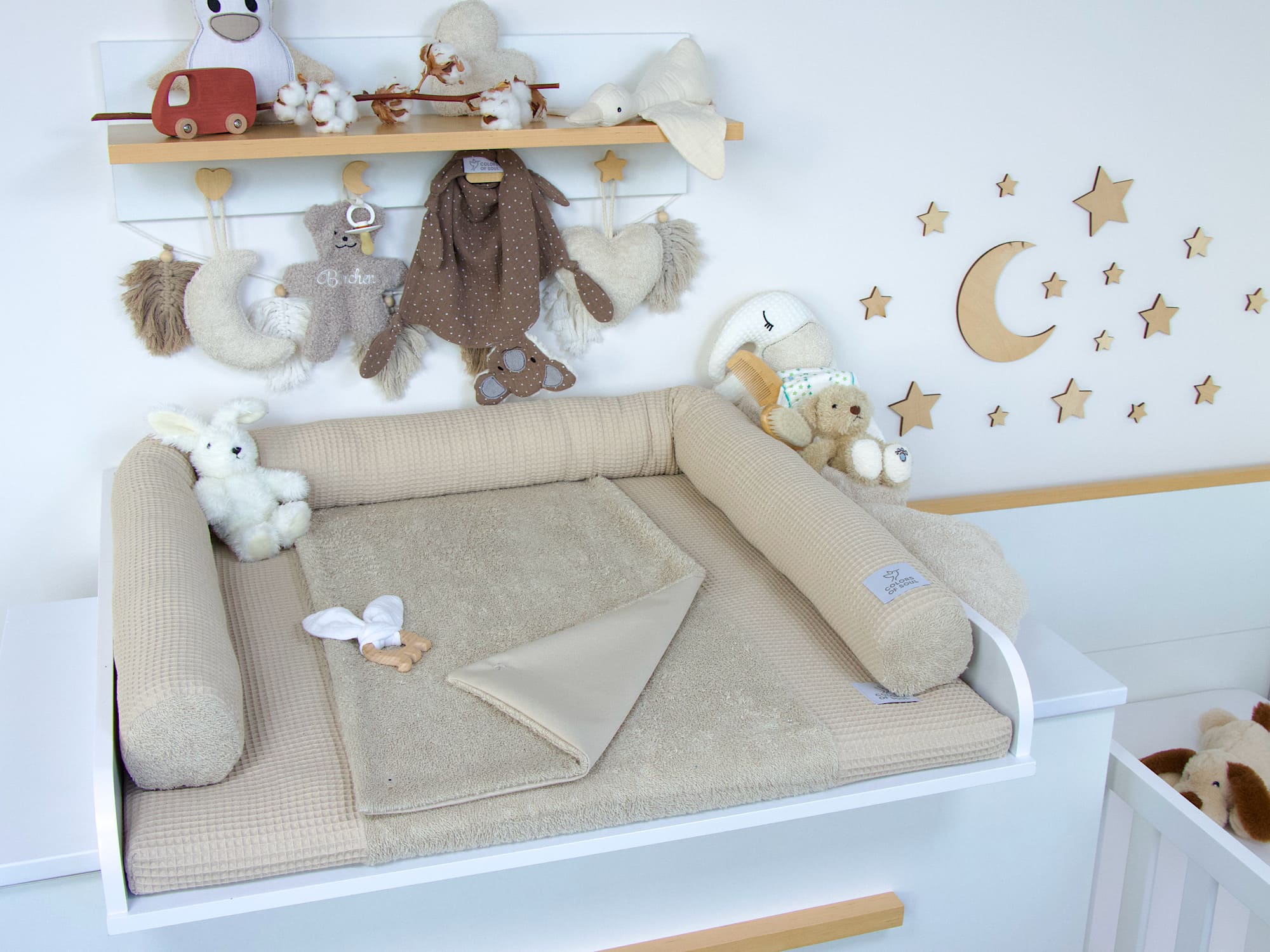 2-er SET - Wickelauflage mit Inlett, Bettschlange - Waffelpique beige / Frottee beige