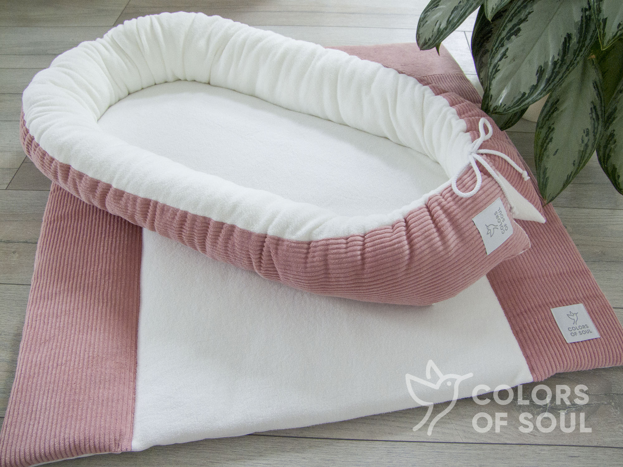 3-er SET - Wickelauflage, Bettschlange, Babynest - Kord altrosa / Baumwollfleece creme