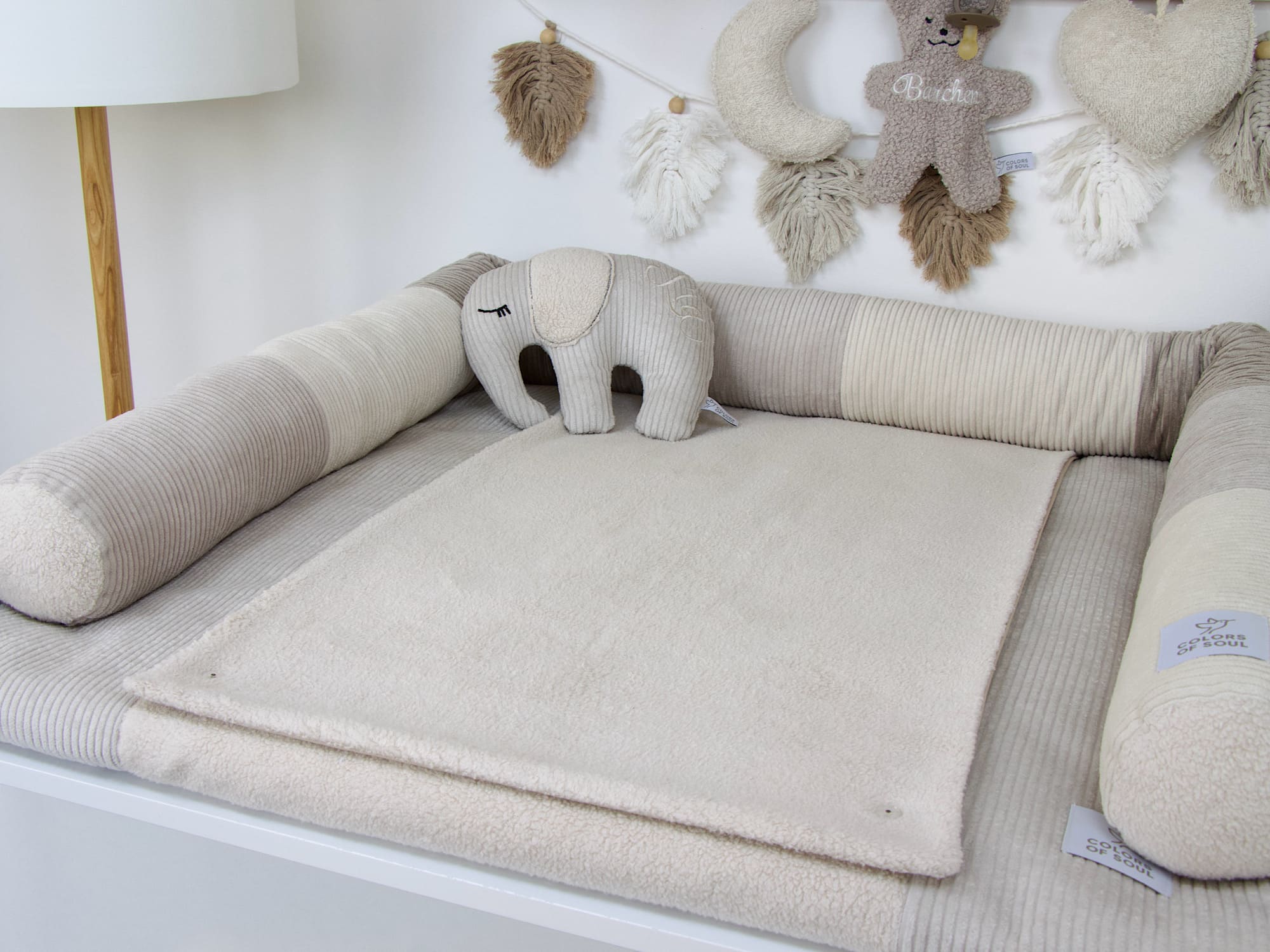 Wickelauflage-Set mit Bezug Cord Hellbeige Patchwork