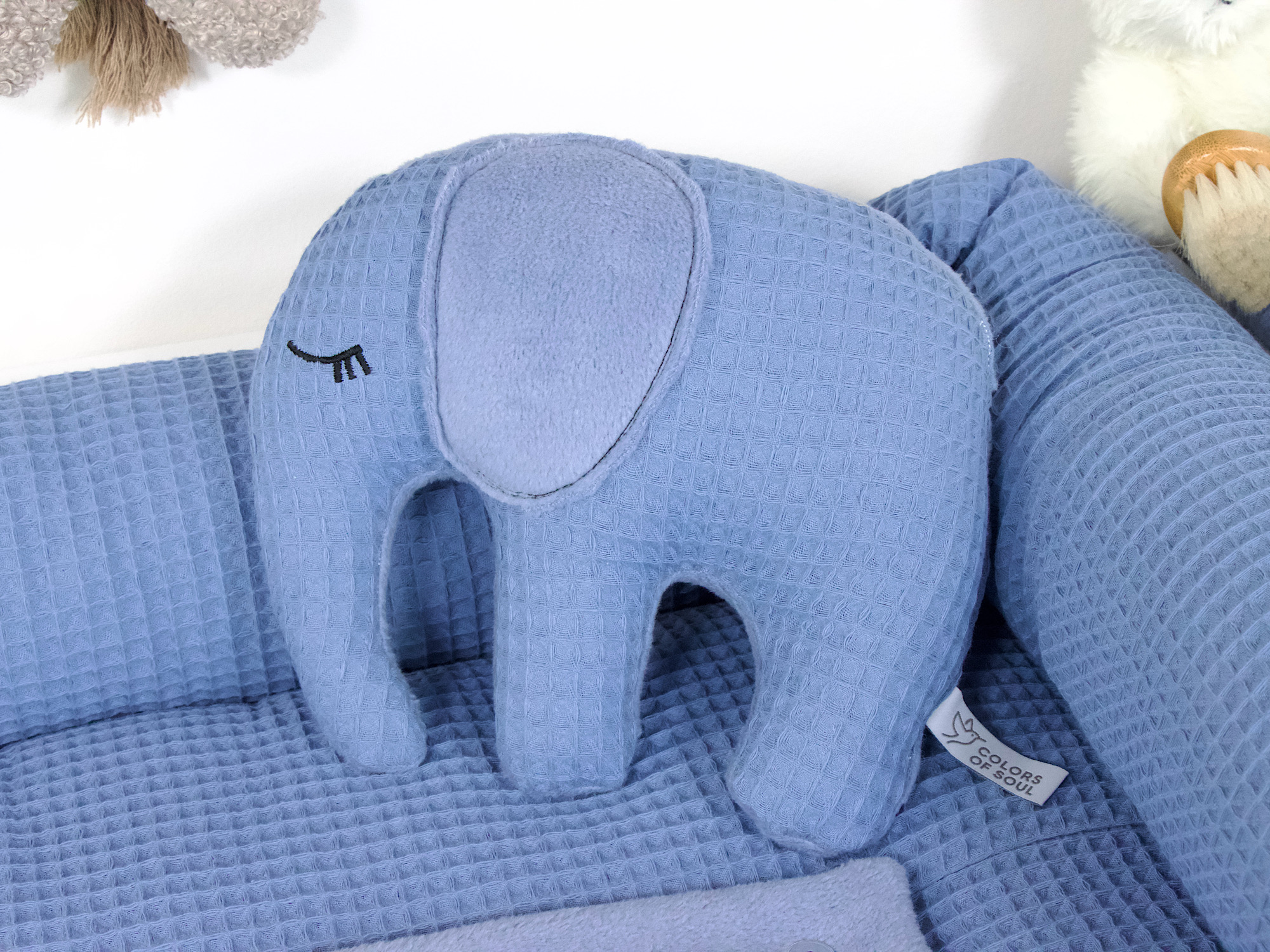 Kuscheltier Elefant - Waffelpique blau / Baumwollfleece himmelblau