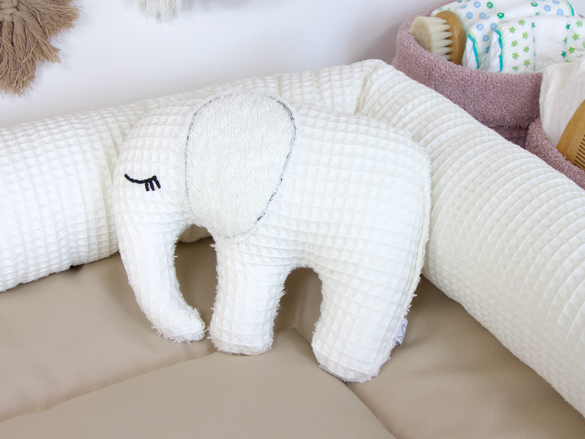 Kuscheltier Elefant - Waffelpique creme / Frottee creme