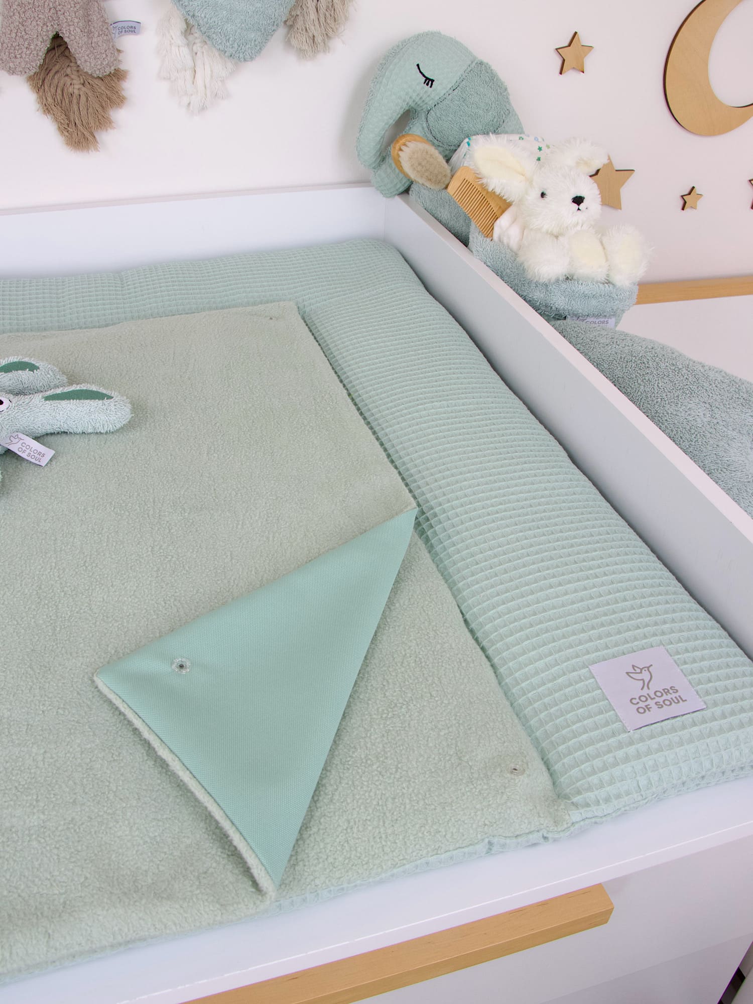 Wickelauflage Waffelpique hellmint / Baumwollfleece hellmint
