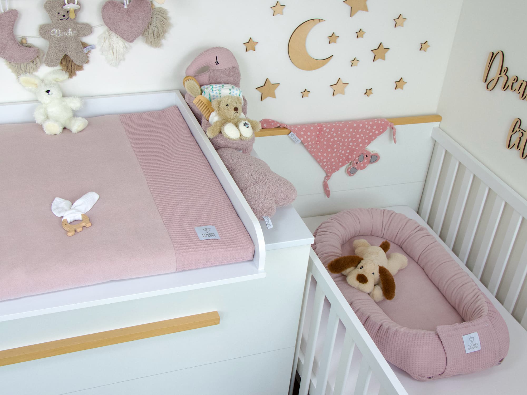3-er SET - Wickelauflage mit Inlett, Babynest, Bettrolle - Waffelpique, Baumwollfleece altrosa