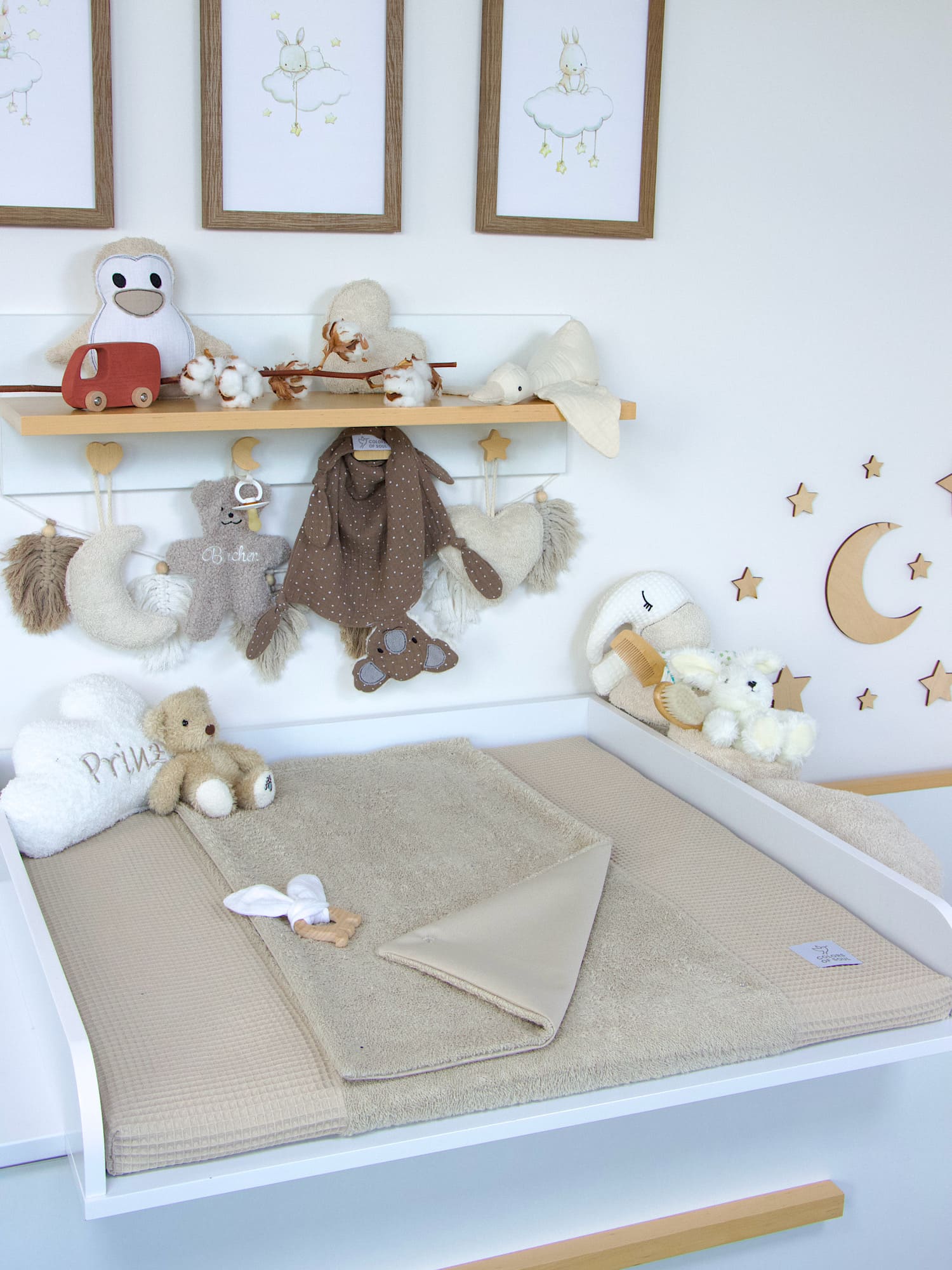 2-er SET - Wickelauflage mit Inlett, Bettschlange - Waffelpique beige / Frottee beige
