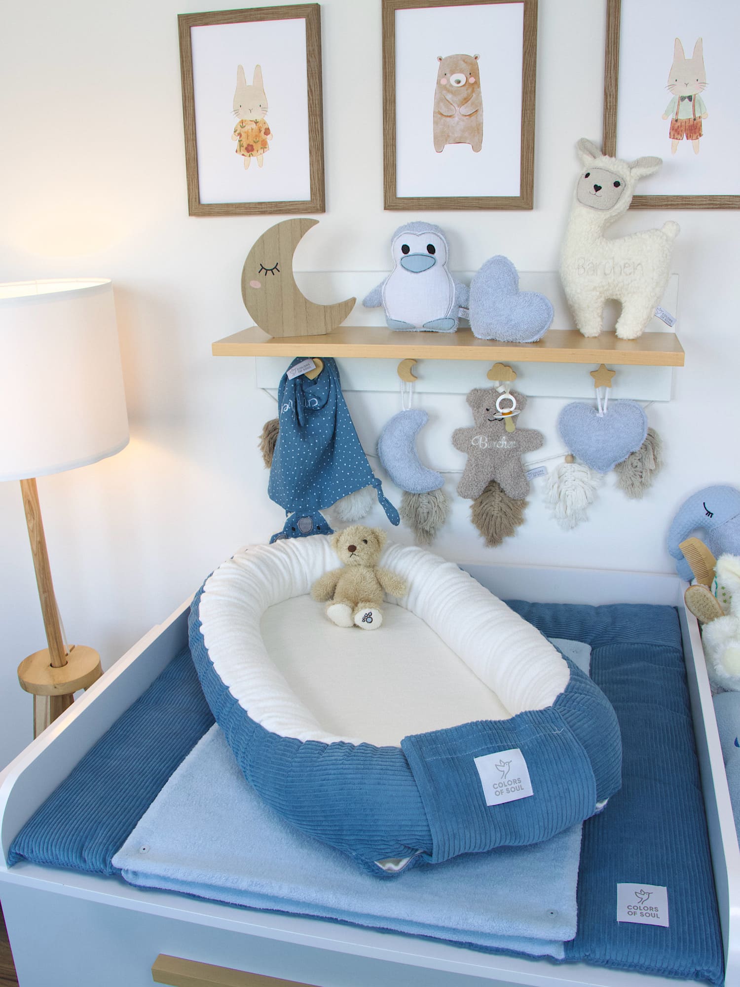 Babynestchen - Kordstoff blau / Baumwollfleece creme