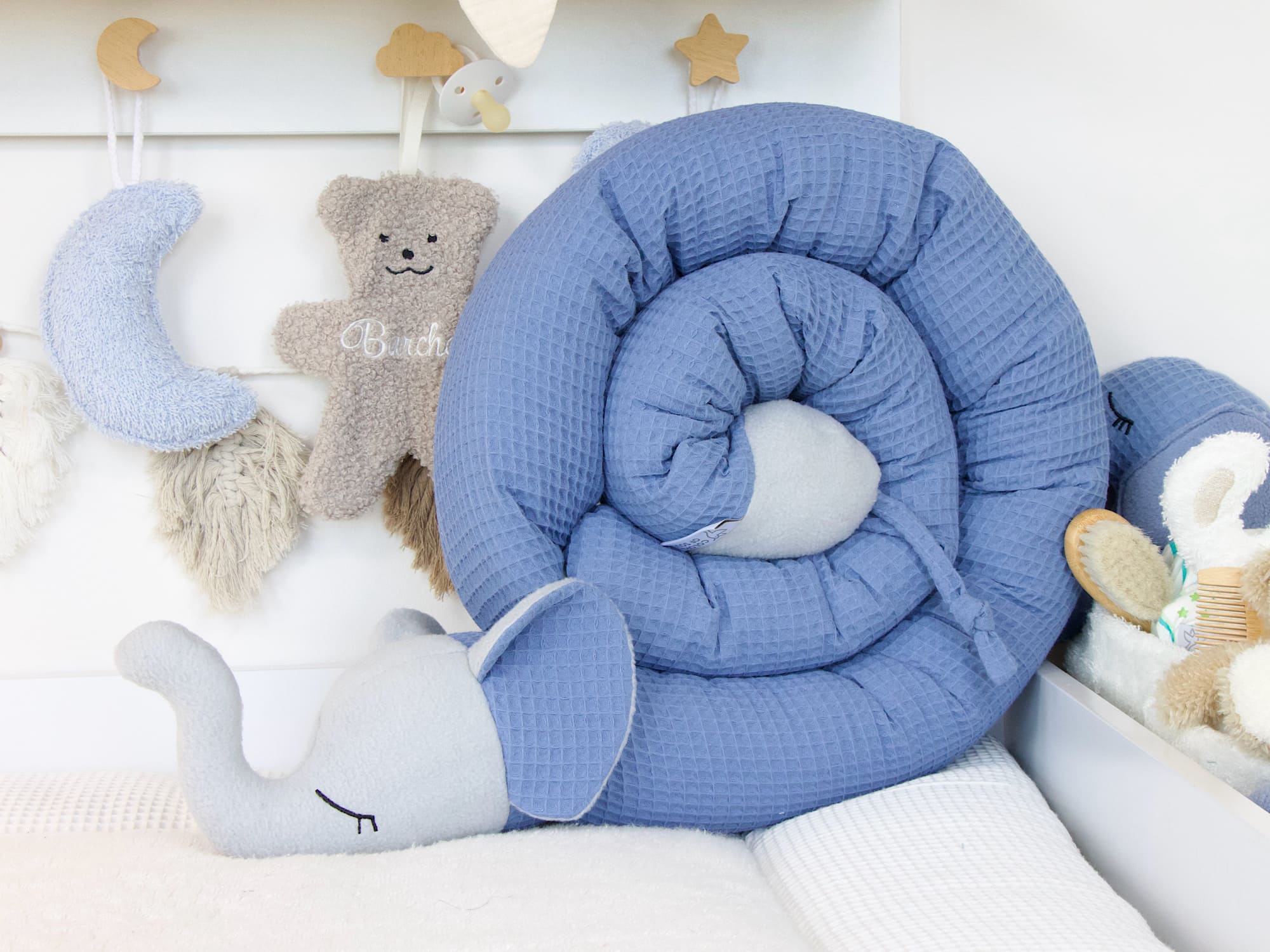Bettschlange Elefant - Waffelpique blau