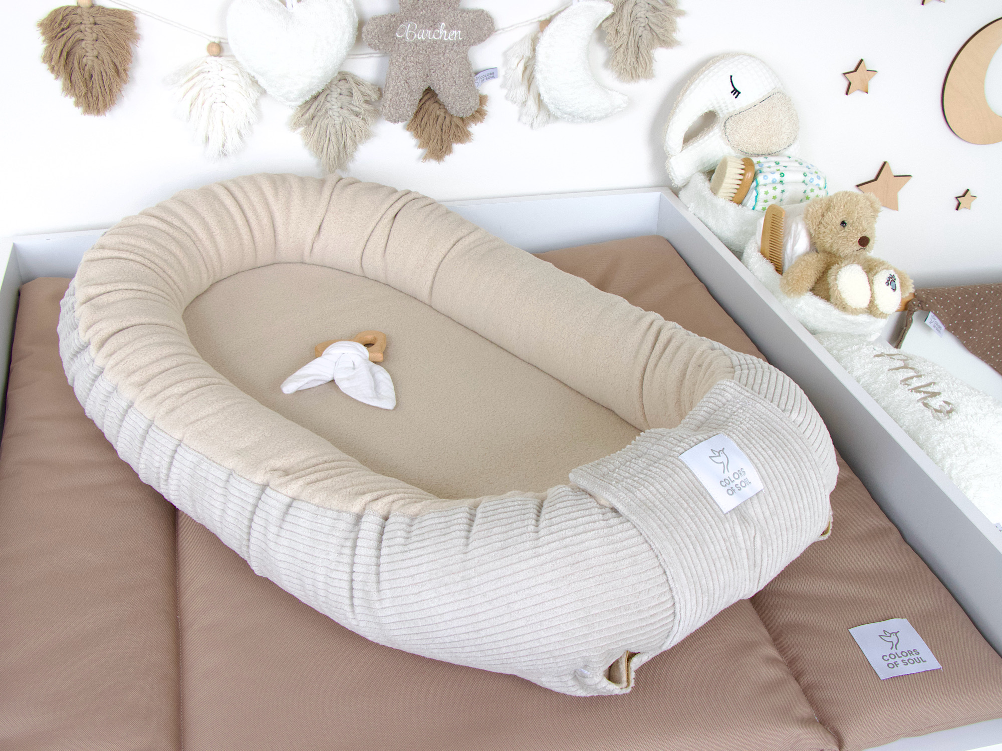 Babynestchen - Kordstoff hellbeige / Baumwollfleece beige