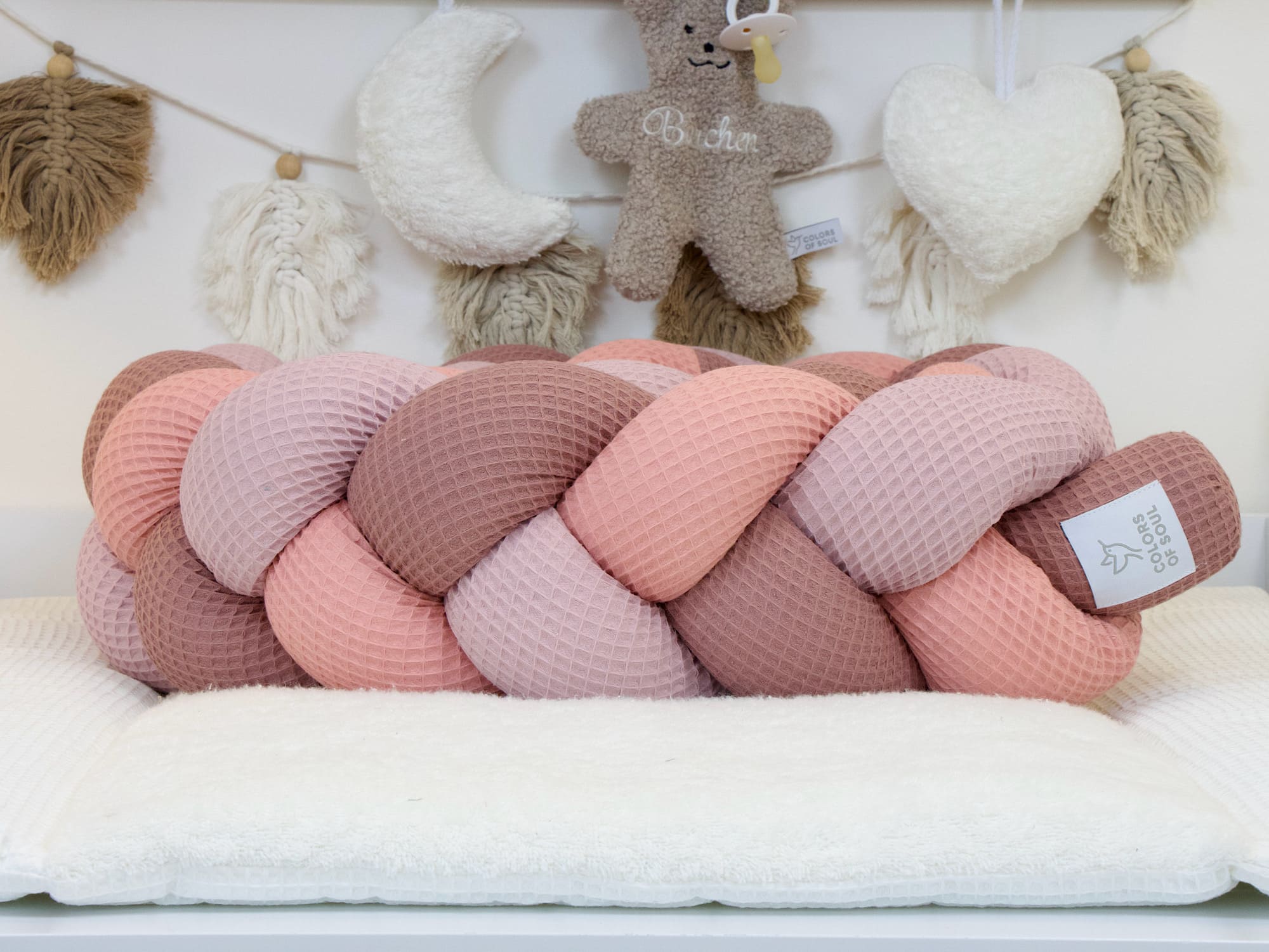 Bettumrandung geflochten: Waffelpique blush, altrosa, alte malve