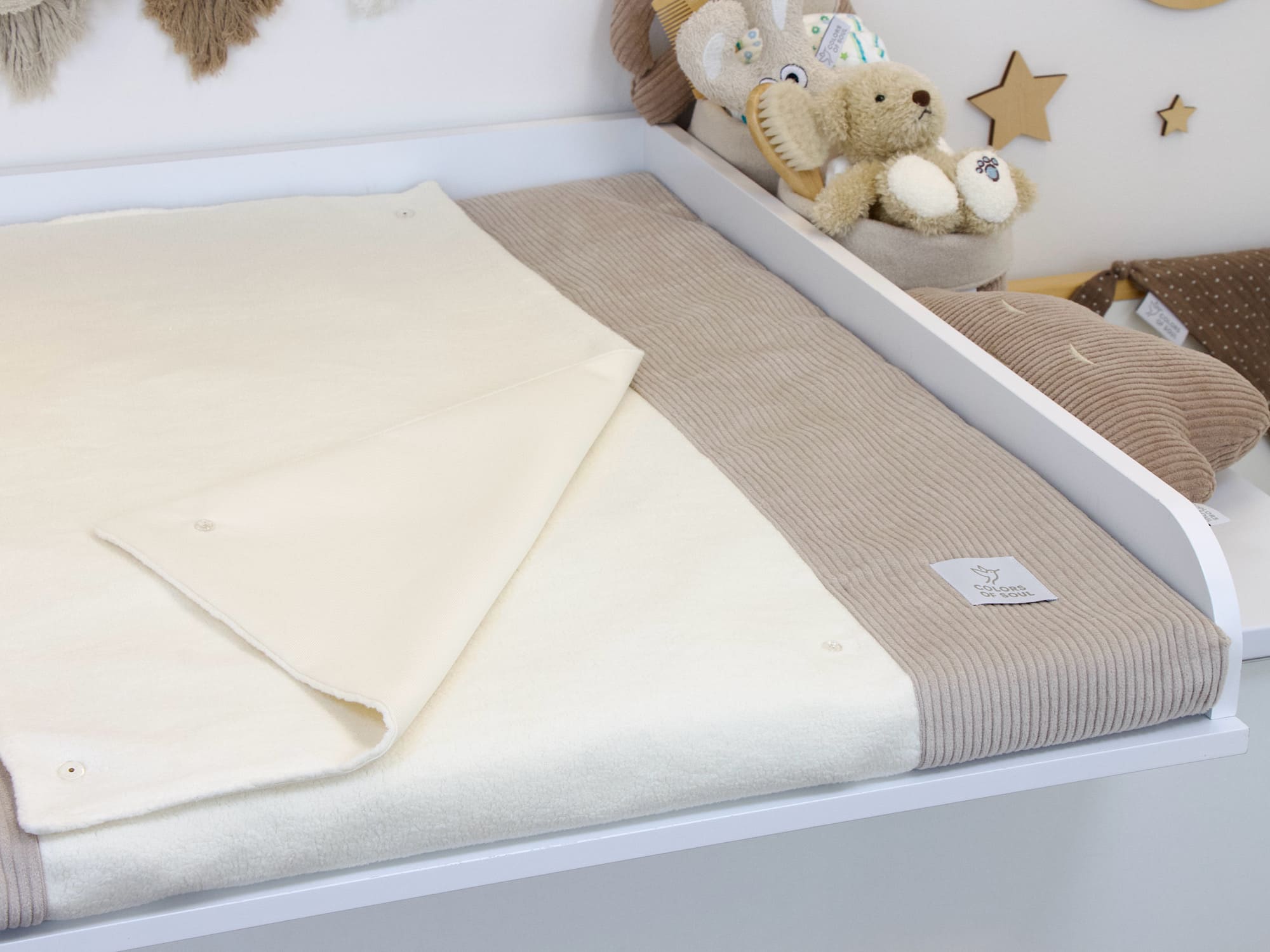 2-er SET - Wickelauflage mit Inlett, Babynestchen - Cord hellbeige / Baumwollfleece creme