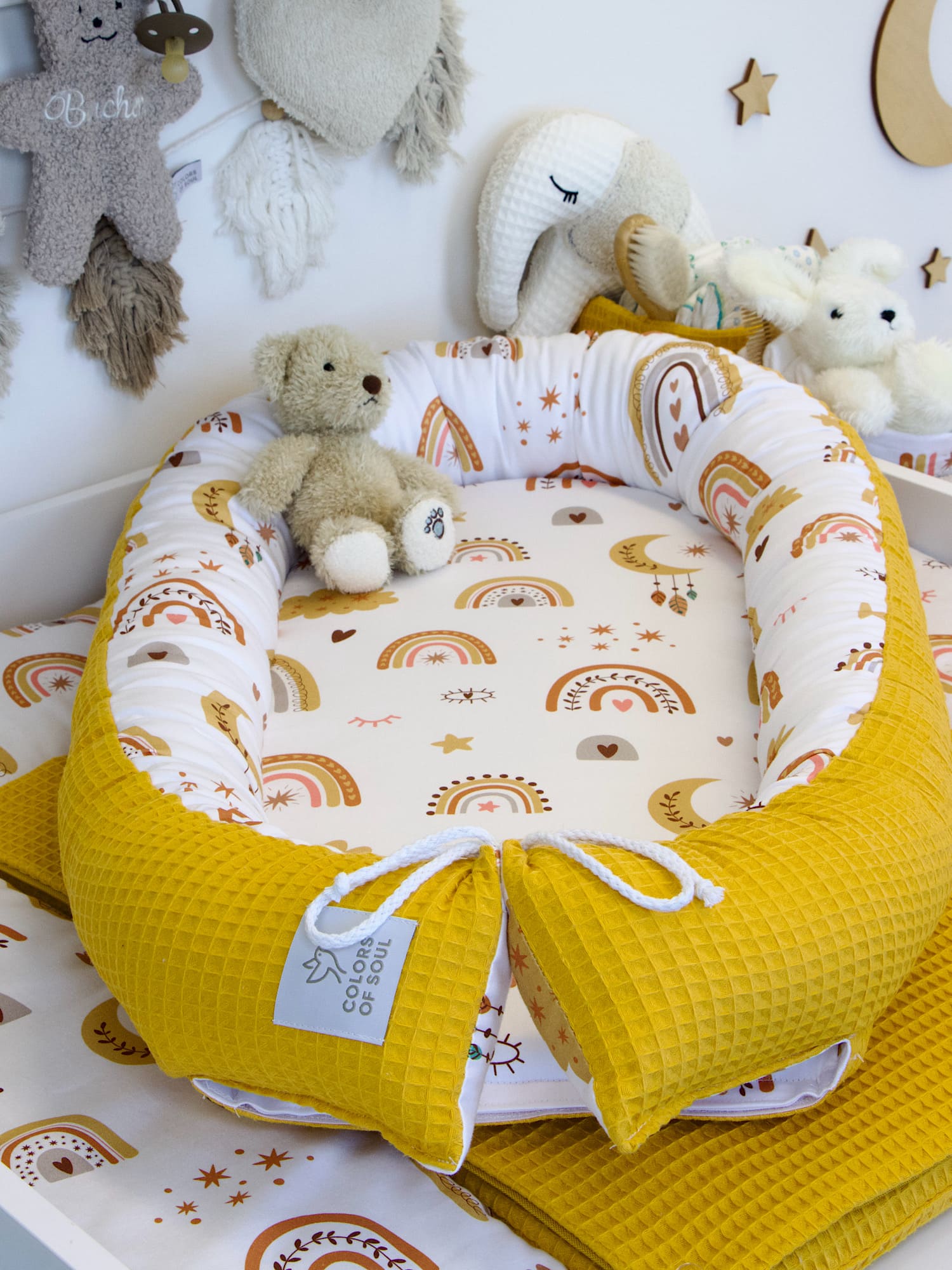 Babynestchen - Baby boho Regenbogen / Waffelpique gelb