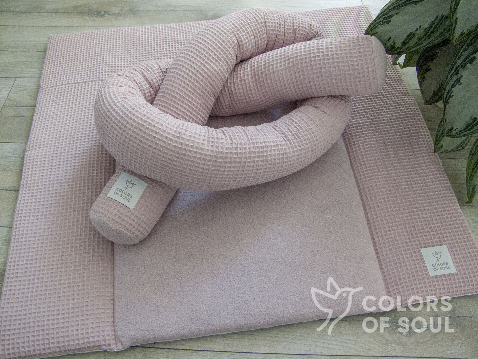 2-er SET - Wickelauflage, Bettschlange - Waffelpique altrosa / Baumwollfleece altrosa
