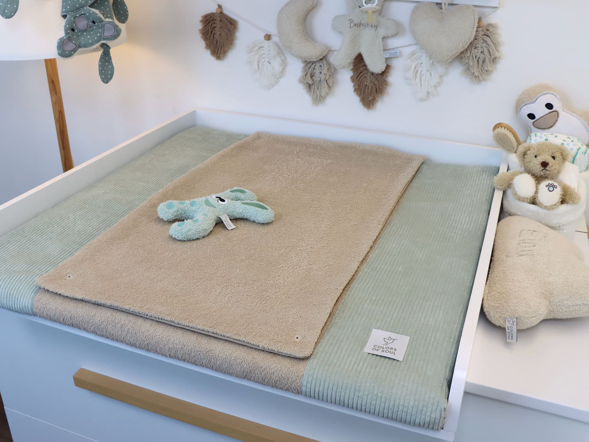 Wickelauflage mit abnehmbaren Bezug – Cord Mint / Frottee Beige