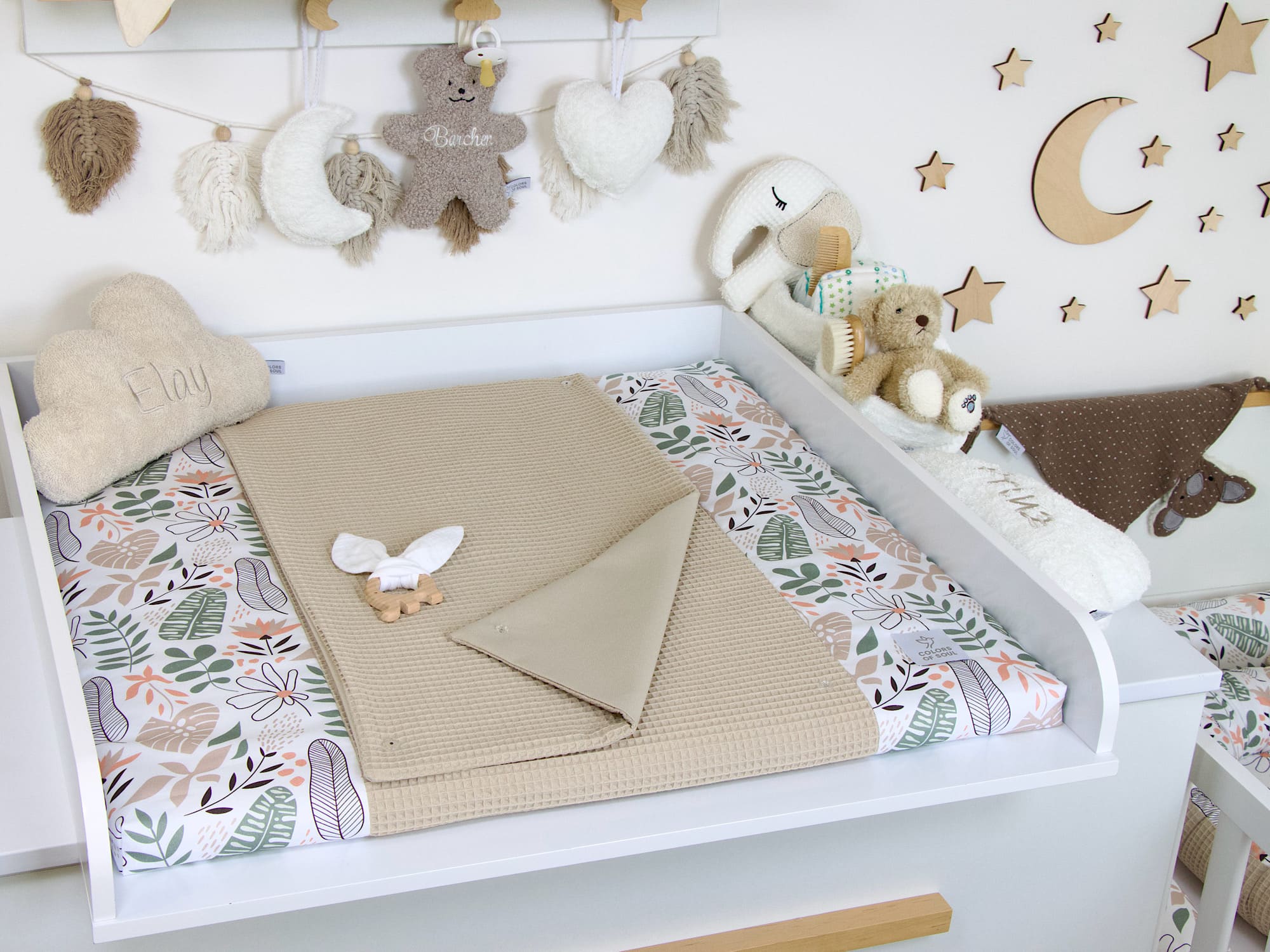 Wickelauflage mit Inlett - Tropical Blumen pastell / Waffelpique beige