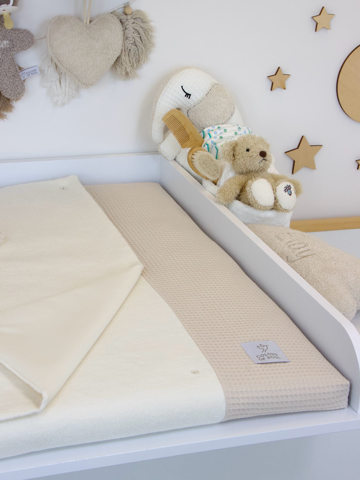 Wickelauflage mit Inlett - Waffelpique natur / Baumwollfleece creme