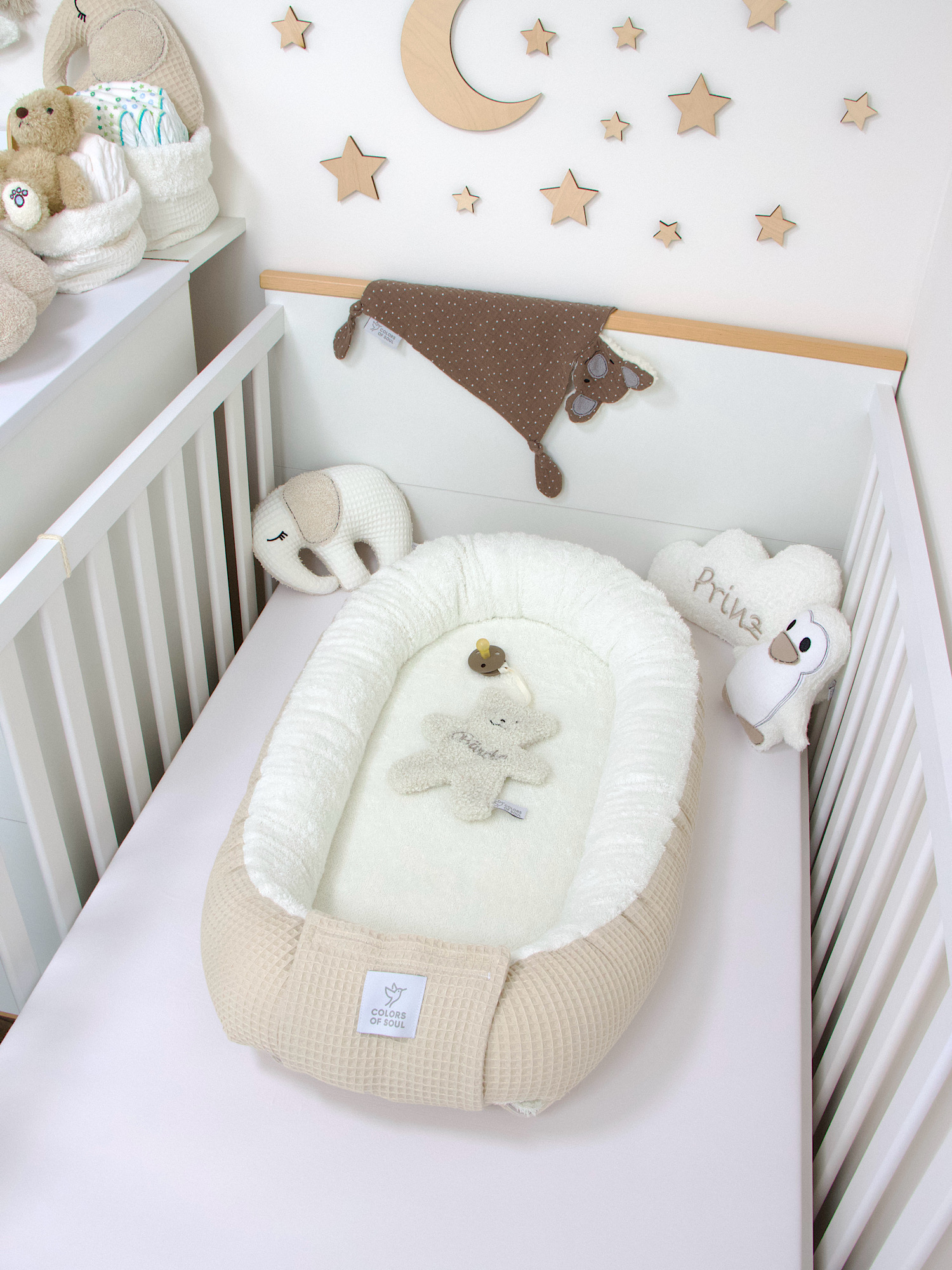 Babynestchen Waffelpique light sand / Frottee creme