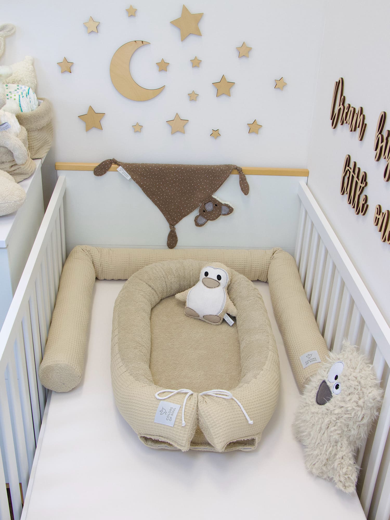 2-er SET - Babynestchen, Bettschlange - Waffelpique beige / Frottee beige