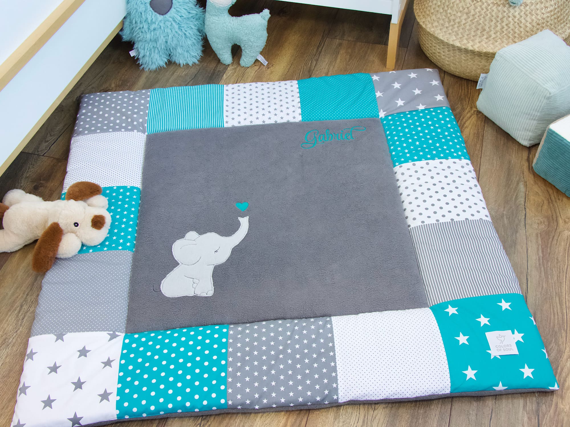 Personalisierte Krabbeldecke Türkis für Jungen und Mädchen