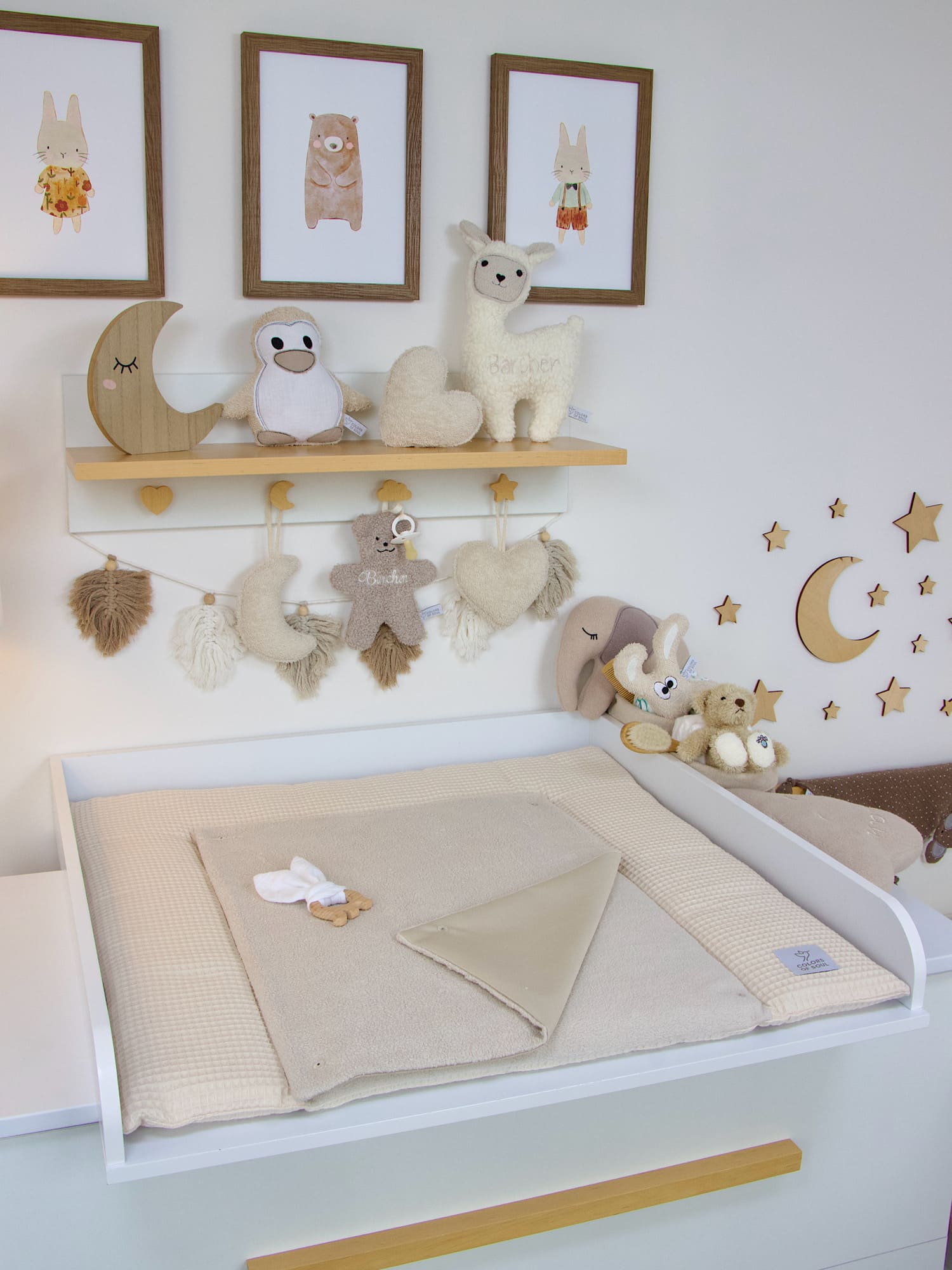 2-er SET - Wickelauflage und Babynestchen - Waffelpique hellbeige / Baumwollfleece hellbeige