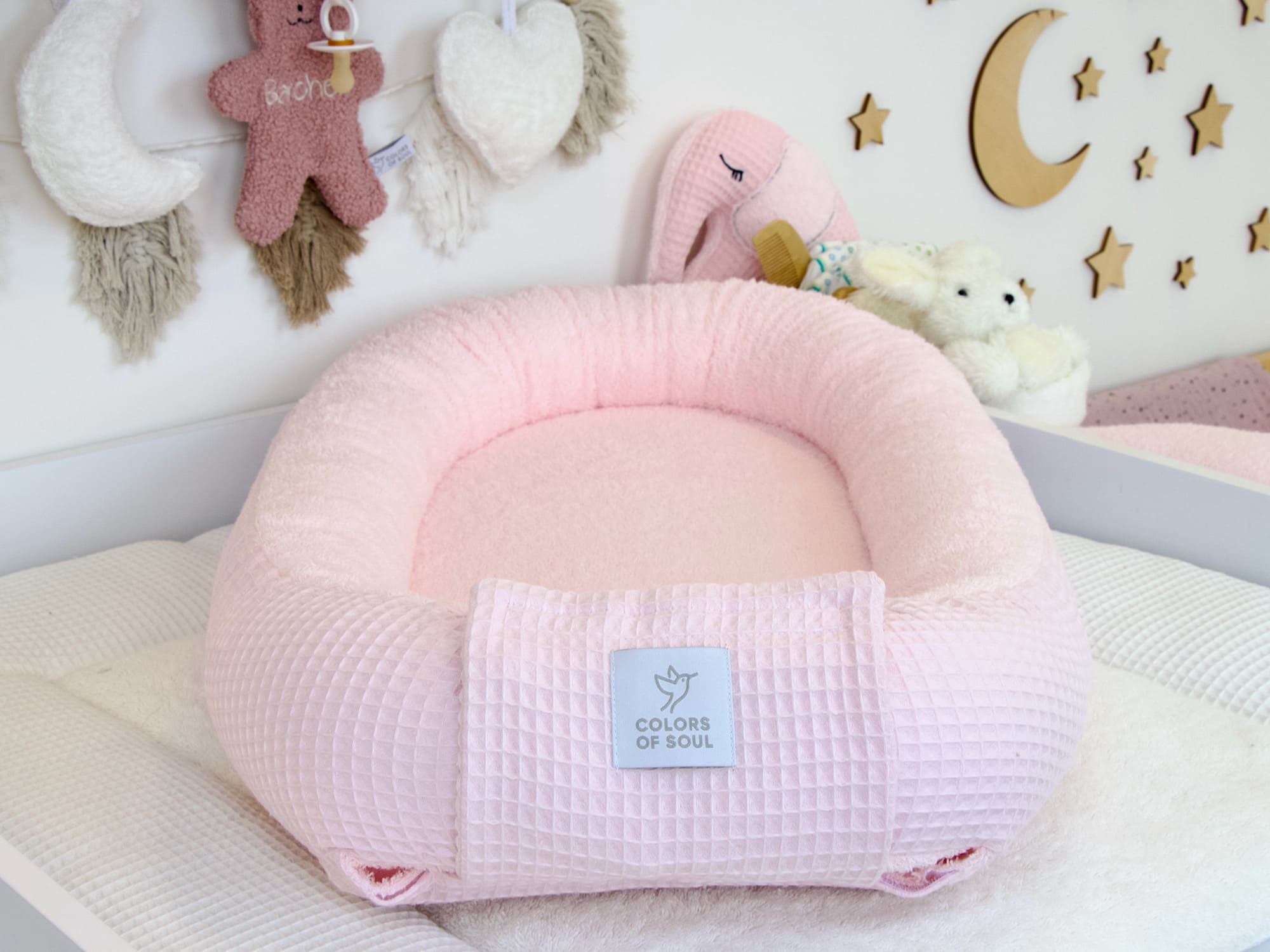 Babynestchen Set hellrosa - Nestchen und Bettschlange - Waffelpique / Frottee