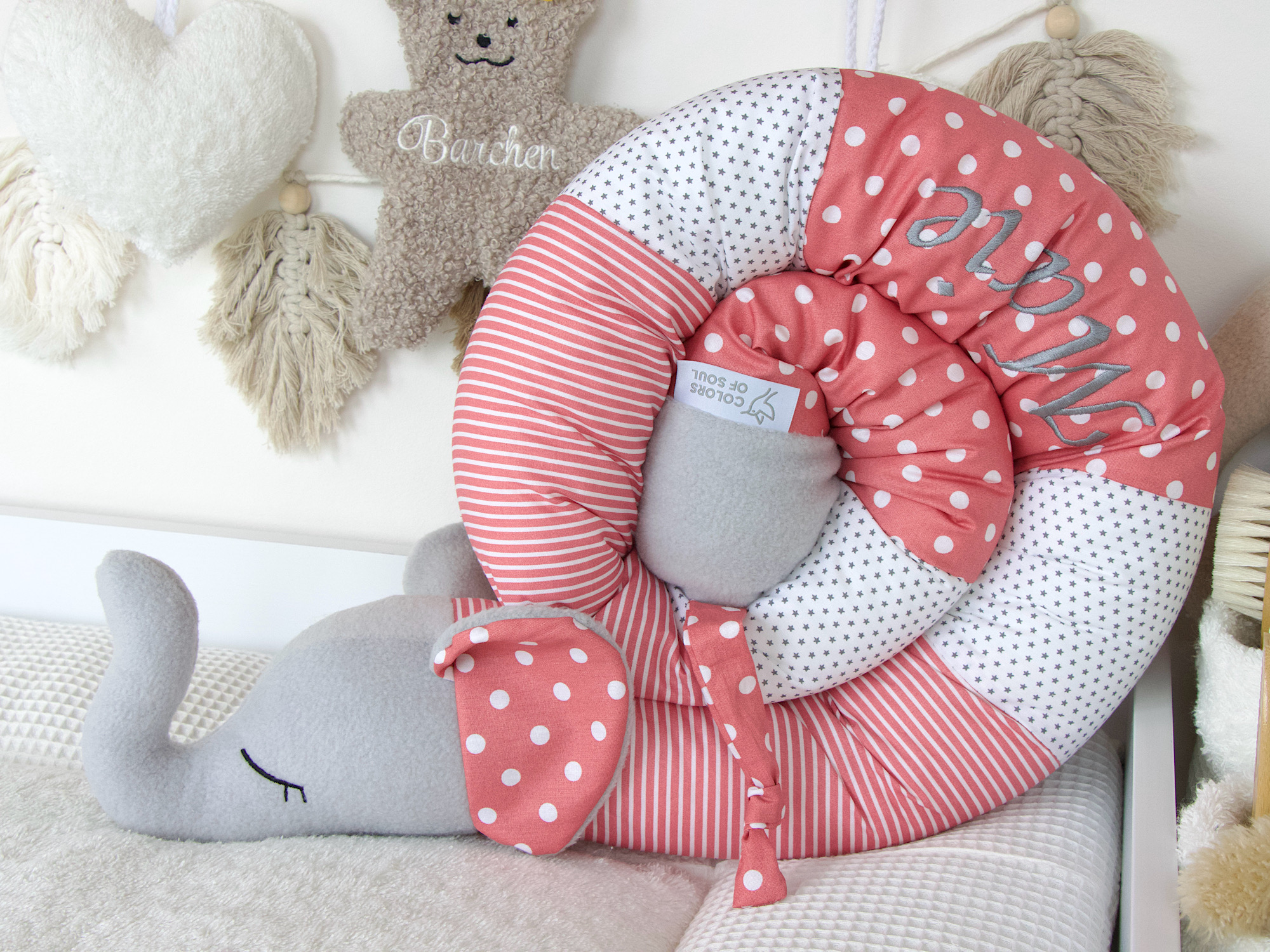 Bettschlange Elefant "Betti" - blush/weiß