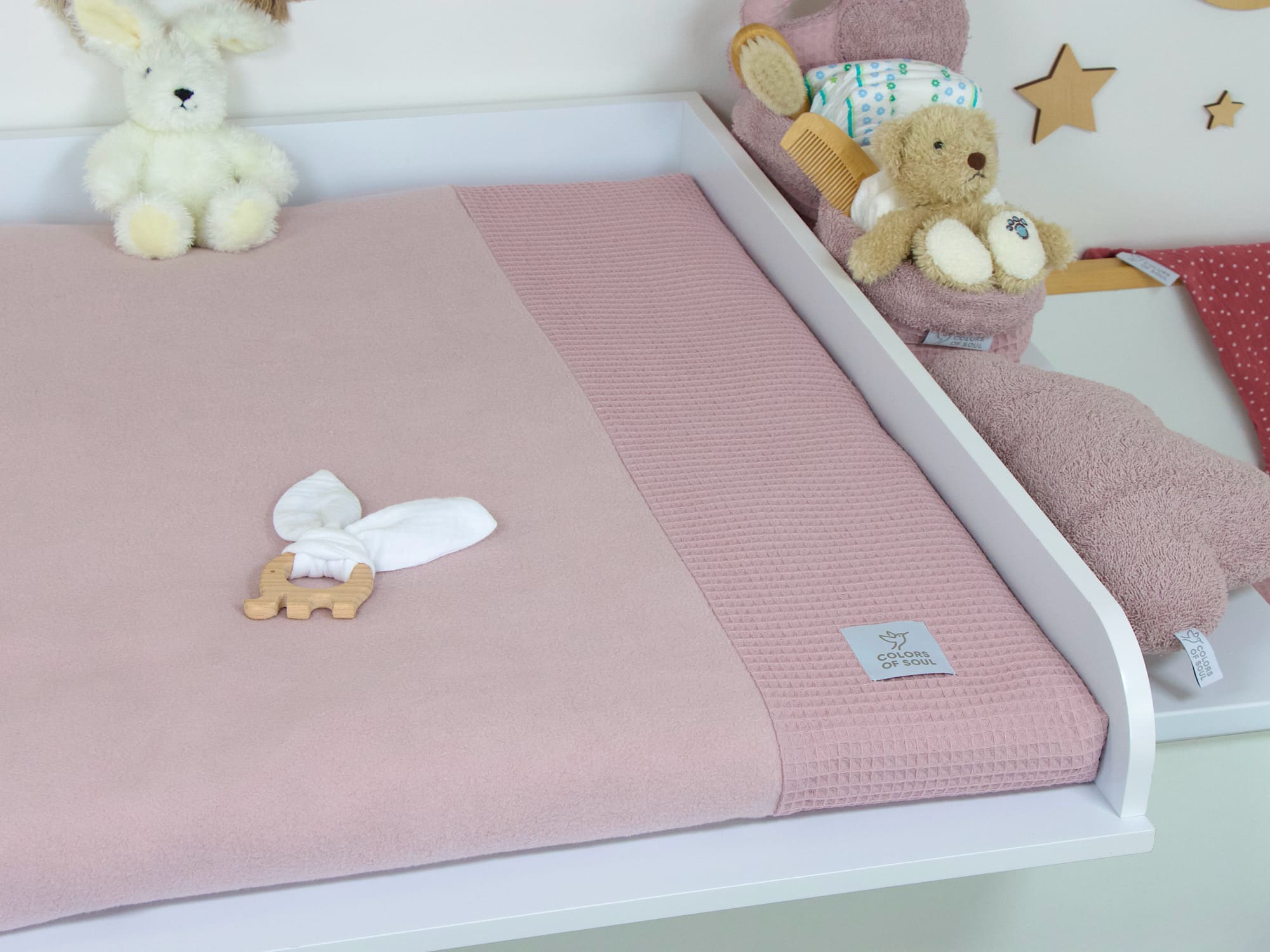 3-er SET - Wickelauflage mit Inlett, Babynest, Bettrolle - Waffelpique, Baumwollfleece altrosa