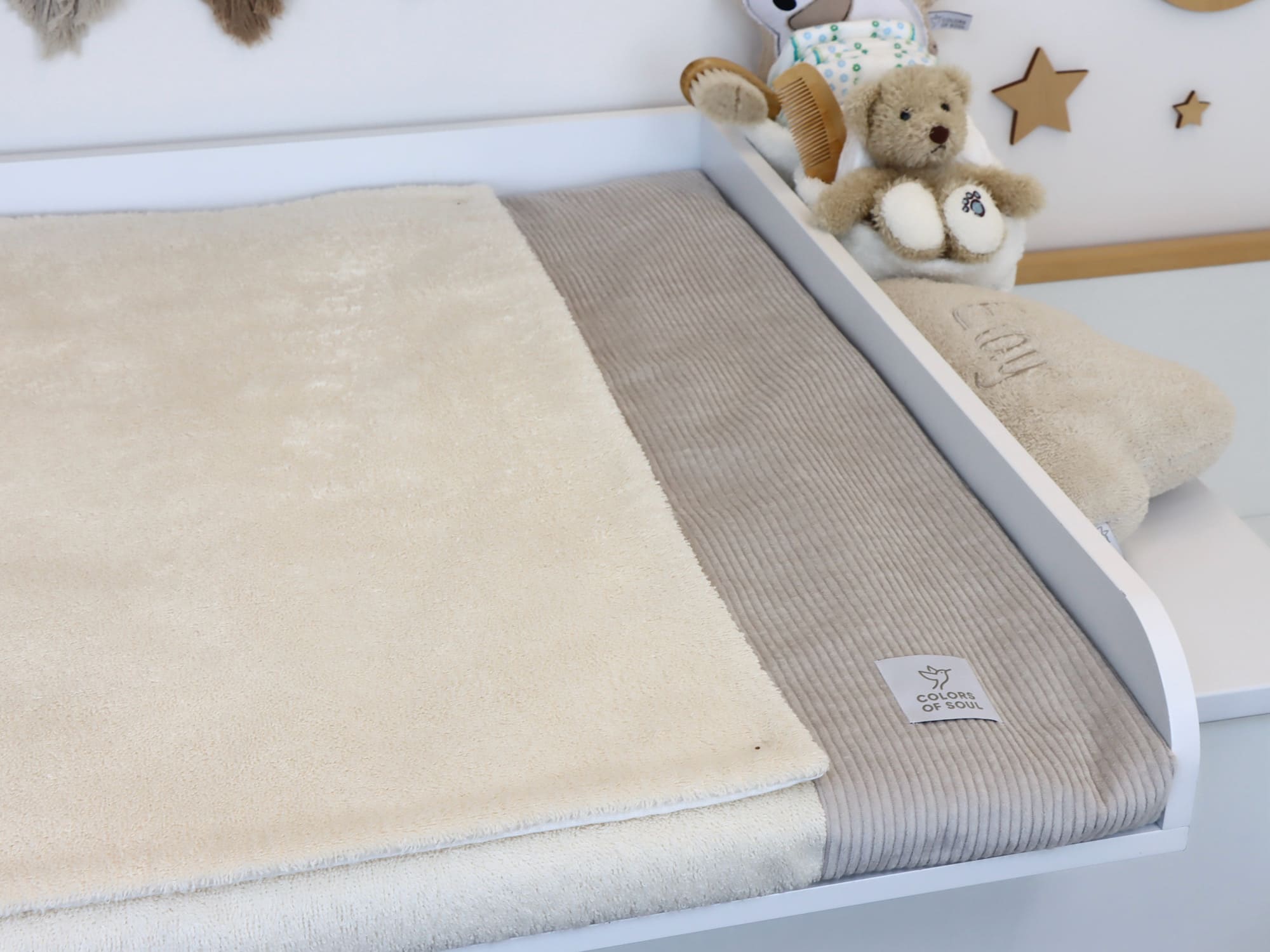 Wickelauflage mit abnehmbaren Bezug – Cord Hellbeige / Frottee Hellbeige