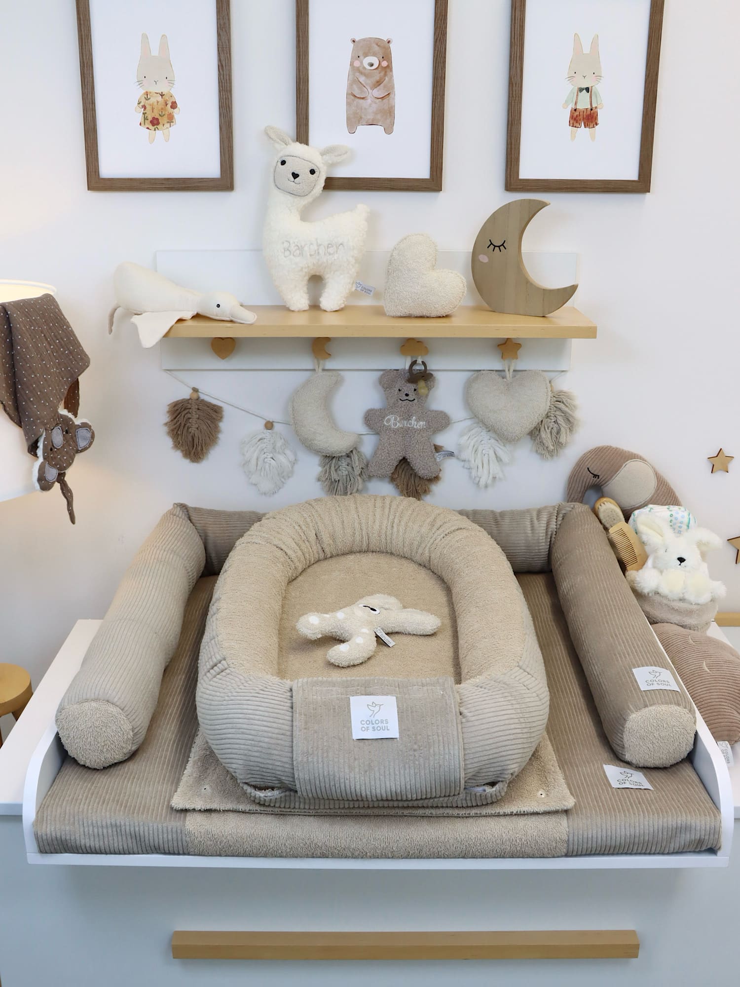 Wickelauflage mit Bezug, Umrandung, Babynest - Cord beige / Frottee beige