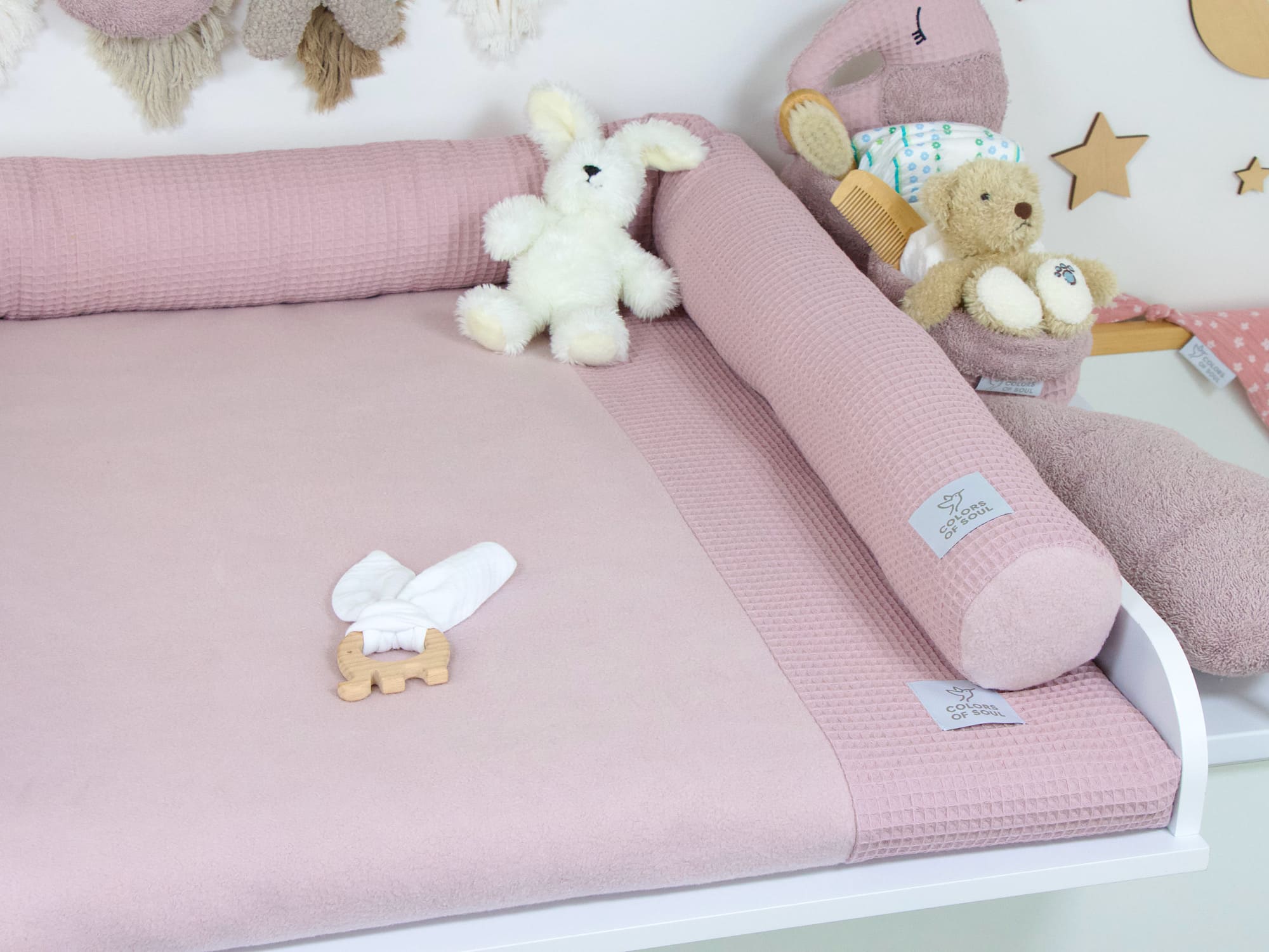 3-er SET - Wickelauflage mit Inlett, Babynest, Bettrolle - Waffelpique, Baumwollfleece altrosa