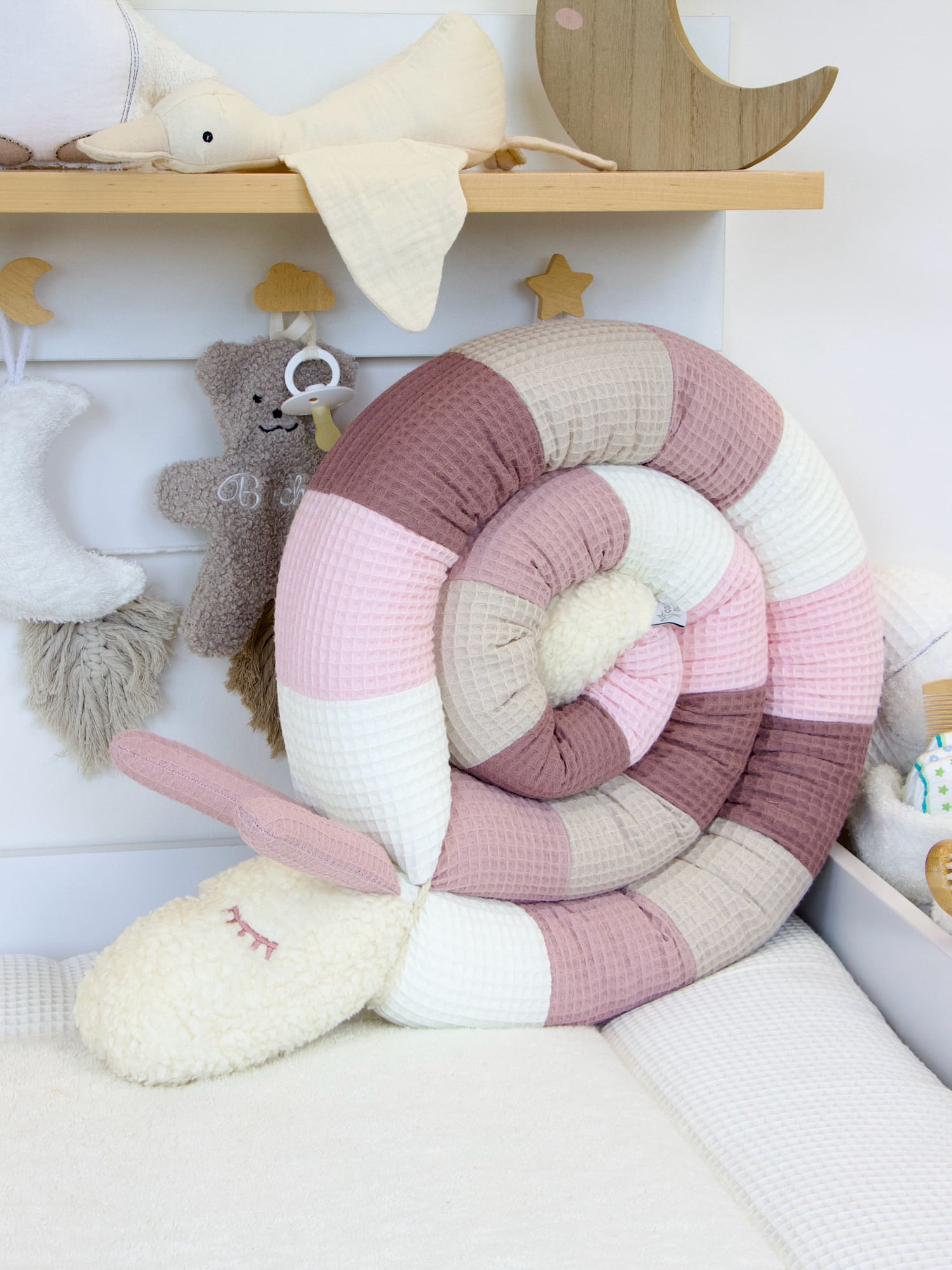 Personalisierte Puckschnecke: Waffelpique creme, altrosa, beige, alt malve, hellrosa