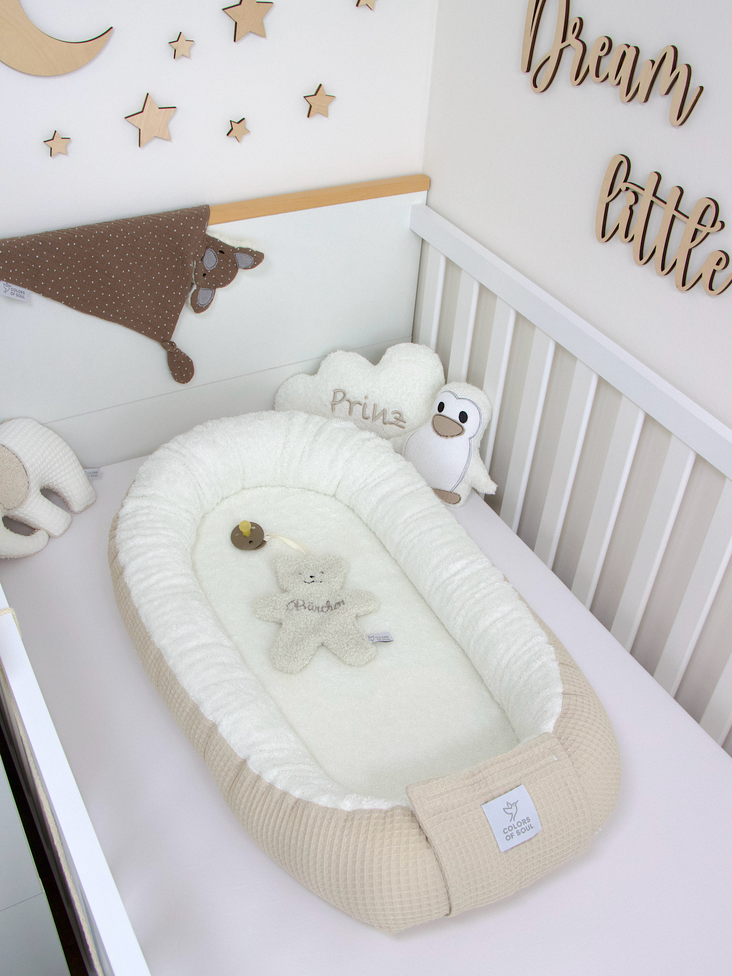 Babynestchen Waffelpique light sand / Frottee creme
