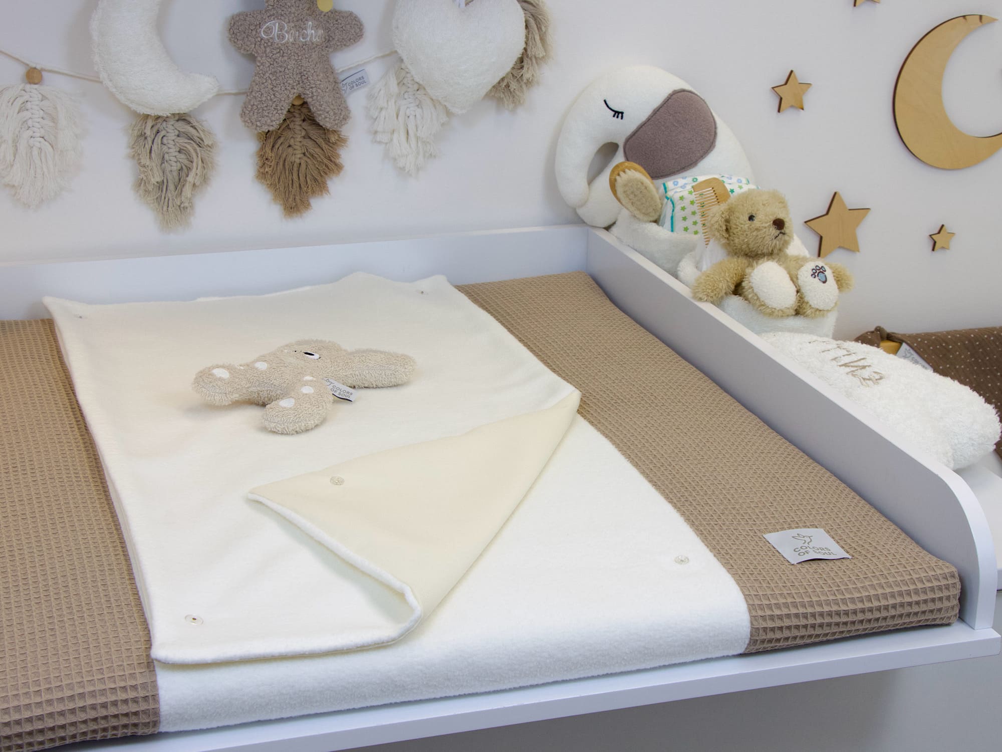 Wickelauflage mit Inlett - Waffelpique dunkelbeige / Baumwollfleece creme