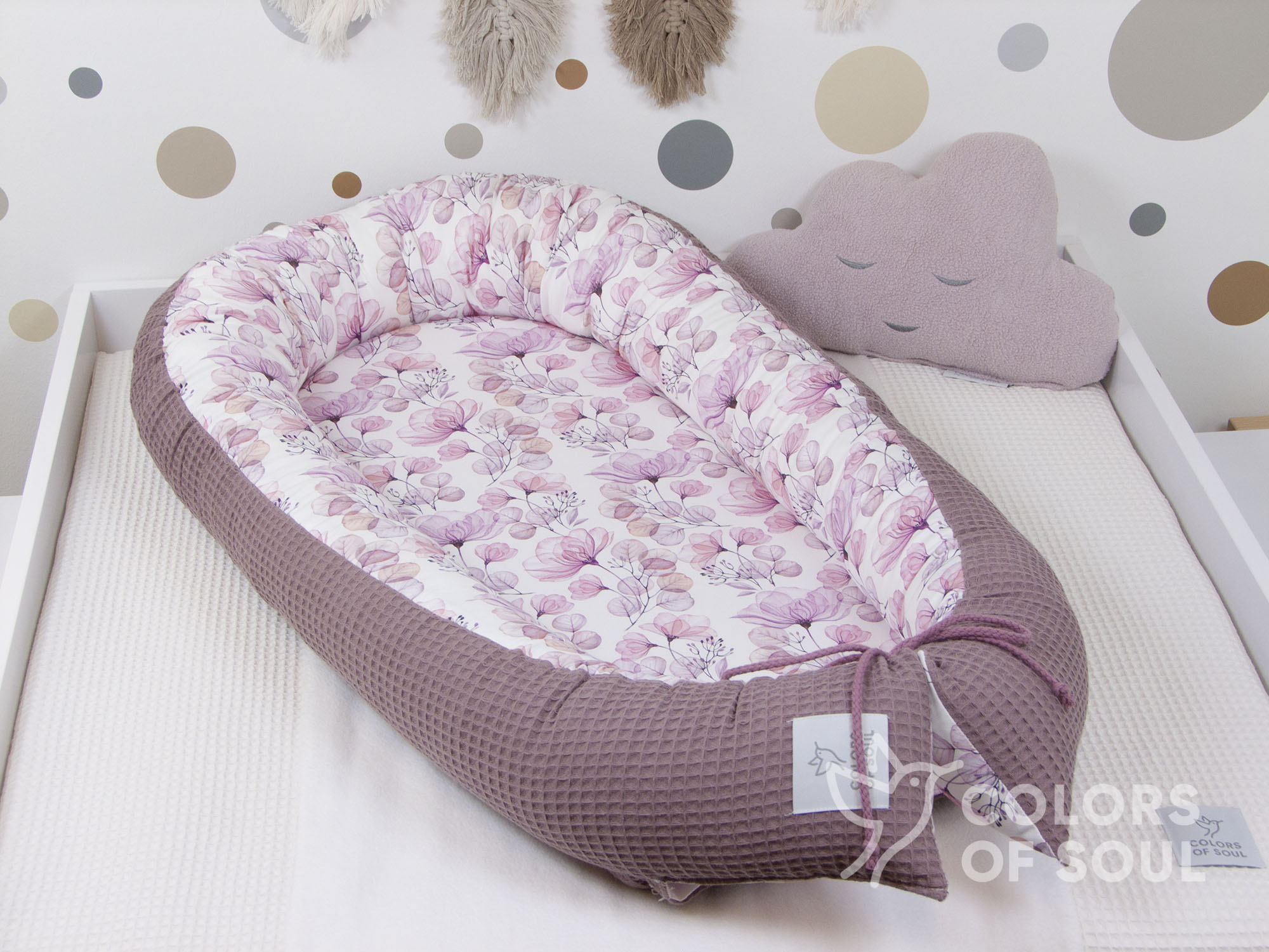 Babynest - Tulpenmagnolie Aquarell / Waffelpique alte malve